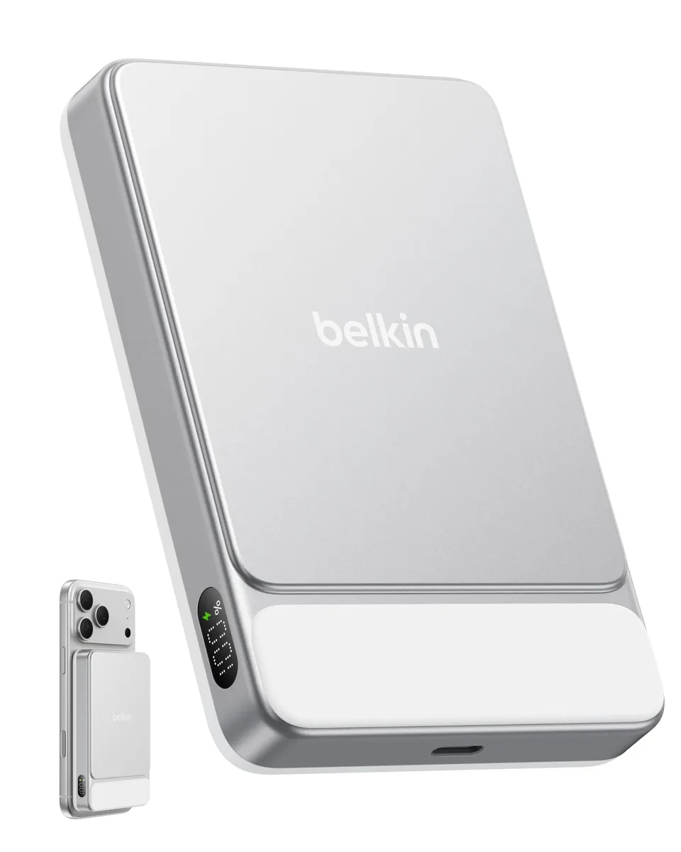 belkin-ultracharge-10-000-mah-power-bank-qi2-25w-magnetico-con-cavo-usb-c-bianco image 1