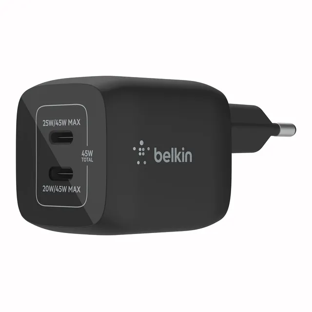 belkin-doppio-caricabatteria-da-parete-usb-c-45-w-gan-usb-c-pd-3-0-e-pps-2-porte image 1