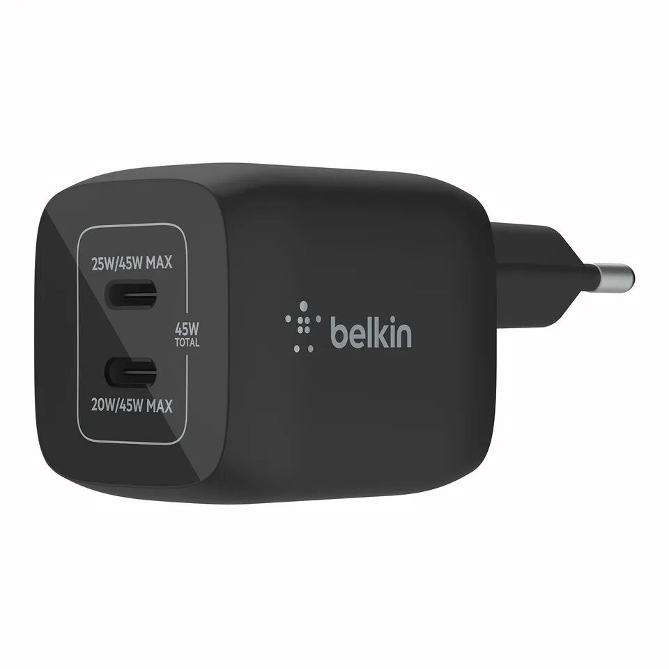 belkin-doppio-caricabatteria-da-parete-usb-c-45-w-gan-usb-c-pd-3-0-e-pps-2-porte image 1