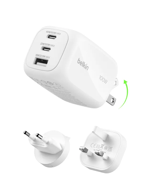 belkin-caricatore-da-parete-gan-100w-3-porte-2-usb-c-1-usb-a-con-spine-ue-uk-us- image 1