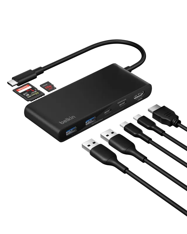 belkin-hub-usb-c-a-7-porte-con-hdmi-4k-60hz-sd-microsd-pd-100w-5-gbps-75-materia image 1