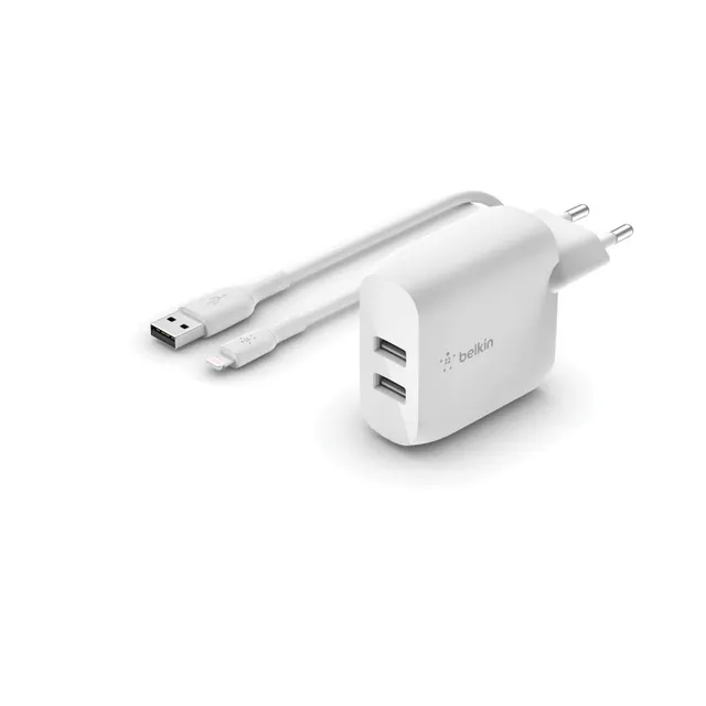 belkin-boost-charge-doppio-caricabatteria-da-parete-usb-a-24-w-con-cavo-usb-a-li image 1