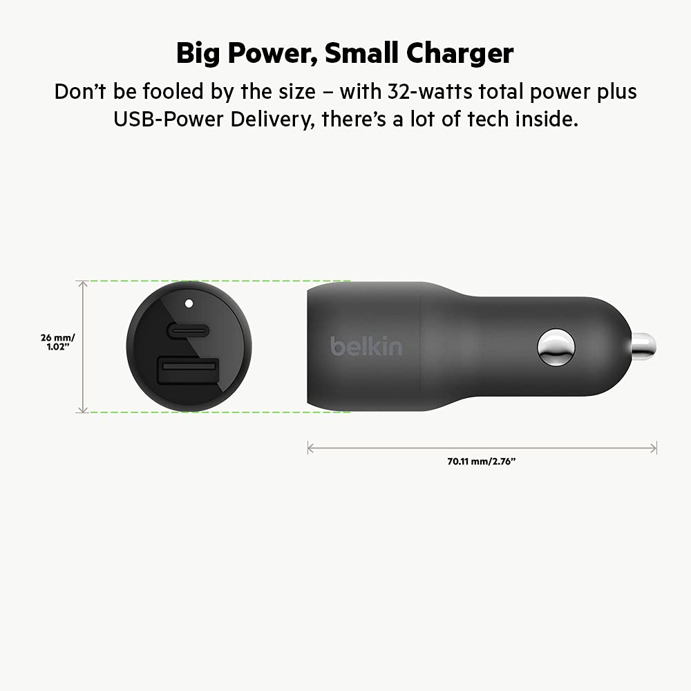 belkin-boostcharge-caricabatteria-da-auto-usb-c-32-w-pd-con-porta-usb-a-nero image 2