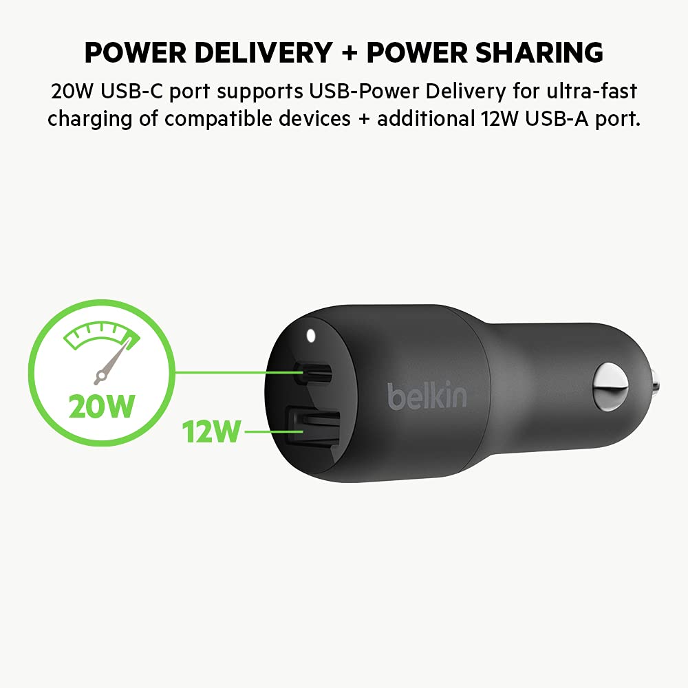 belkin-boostcharge-caricabatteria-da-auto-usb-c-32-w-pd-con-porta-usb-a-nero image 3