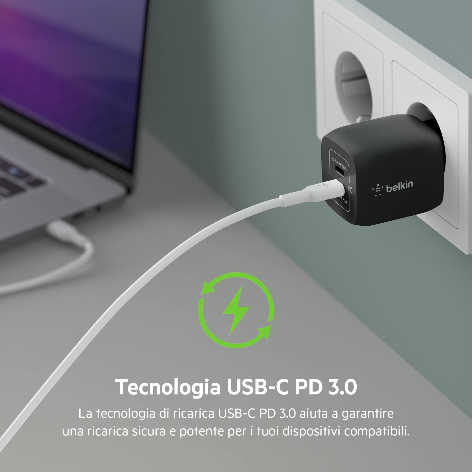 belkin-doppio-caricabatteria-da-parete-usb-c-45-w-gan-usb-c-pd-3-0-e-pps-2-porte image 7