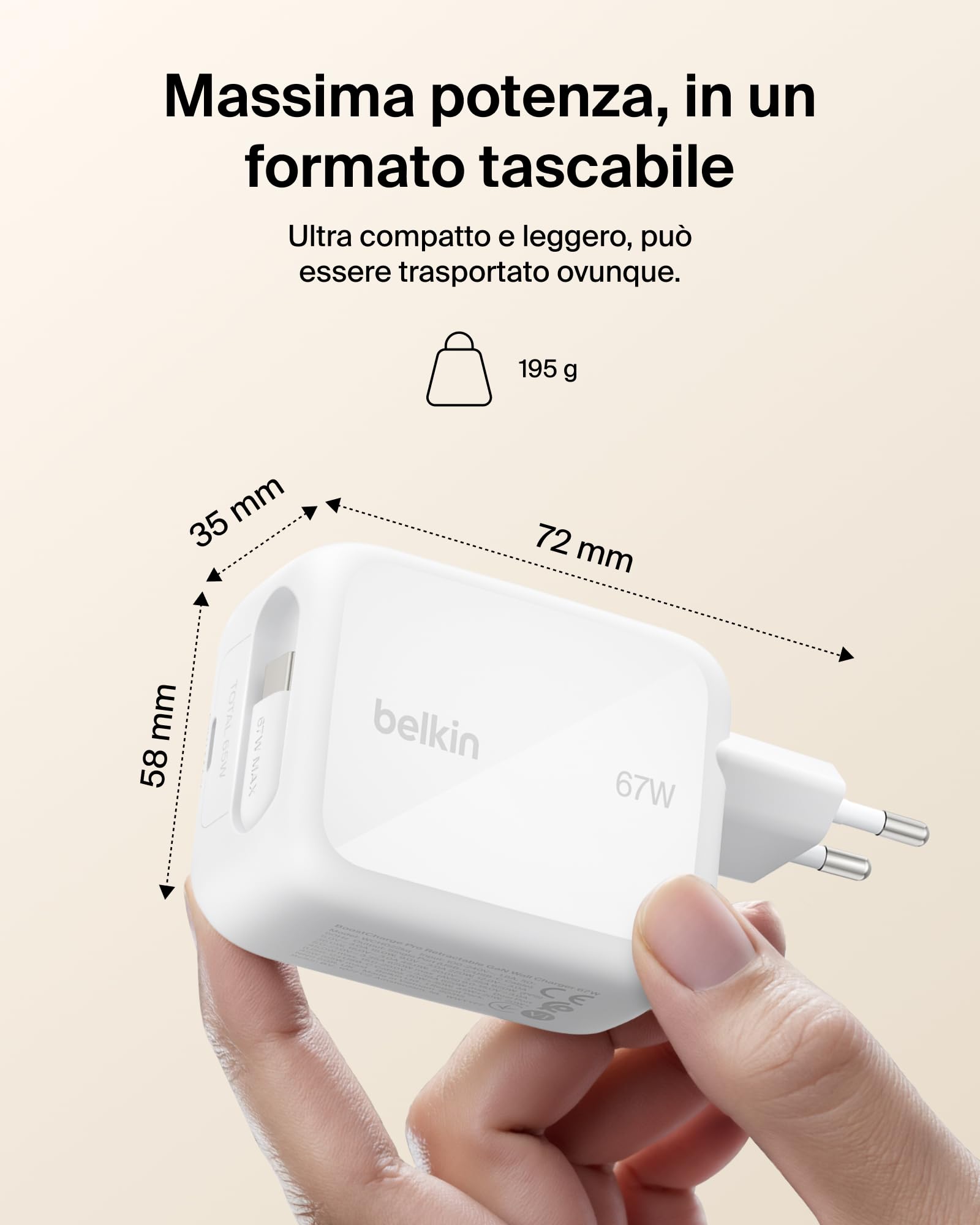 belkin-caricabatterie-usb-c-gan-67w-con-cavo-usb-c-retrattile-1-m-e-porta-usb-c- image 6