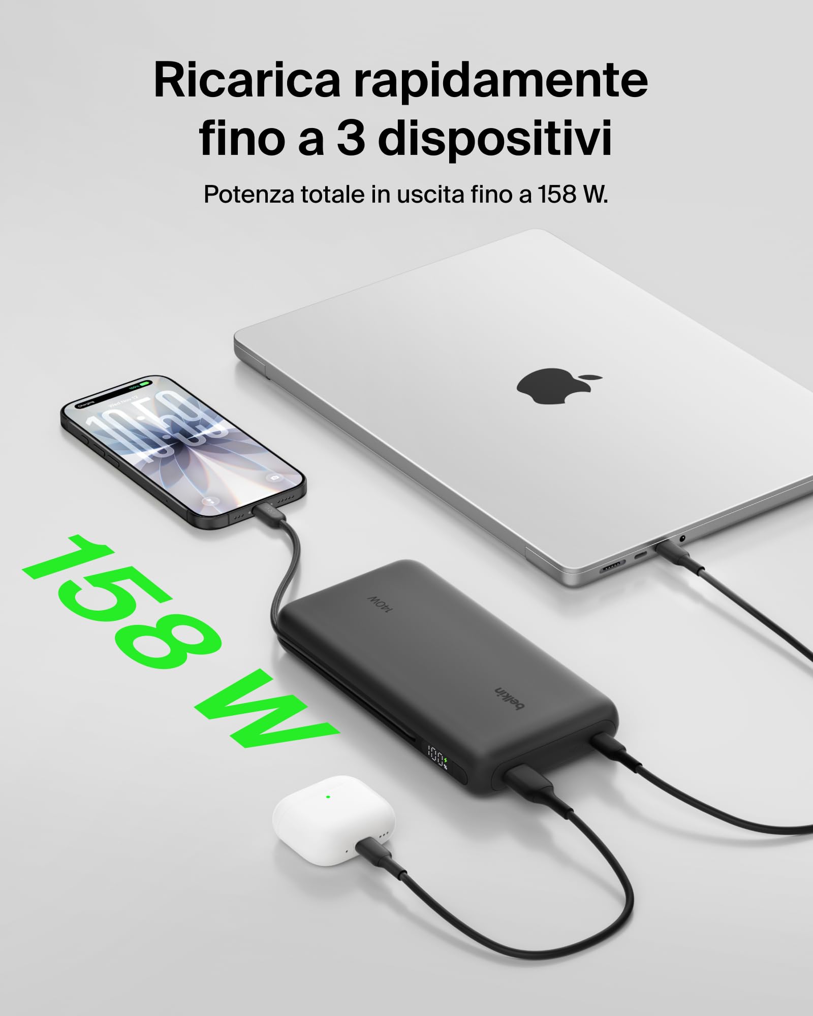 belkin-ultracharge-pro-power-bank-25000-mah-con-cavo-usb-c-integrato-usb-pd-158w image 3