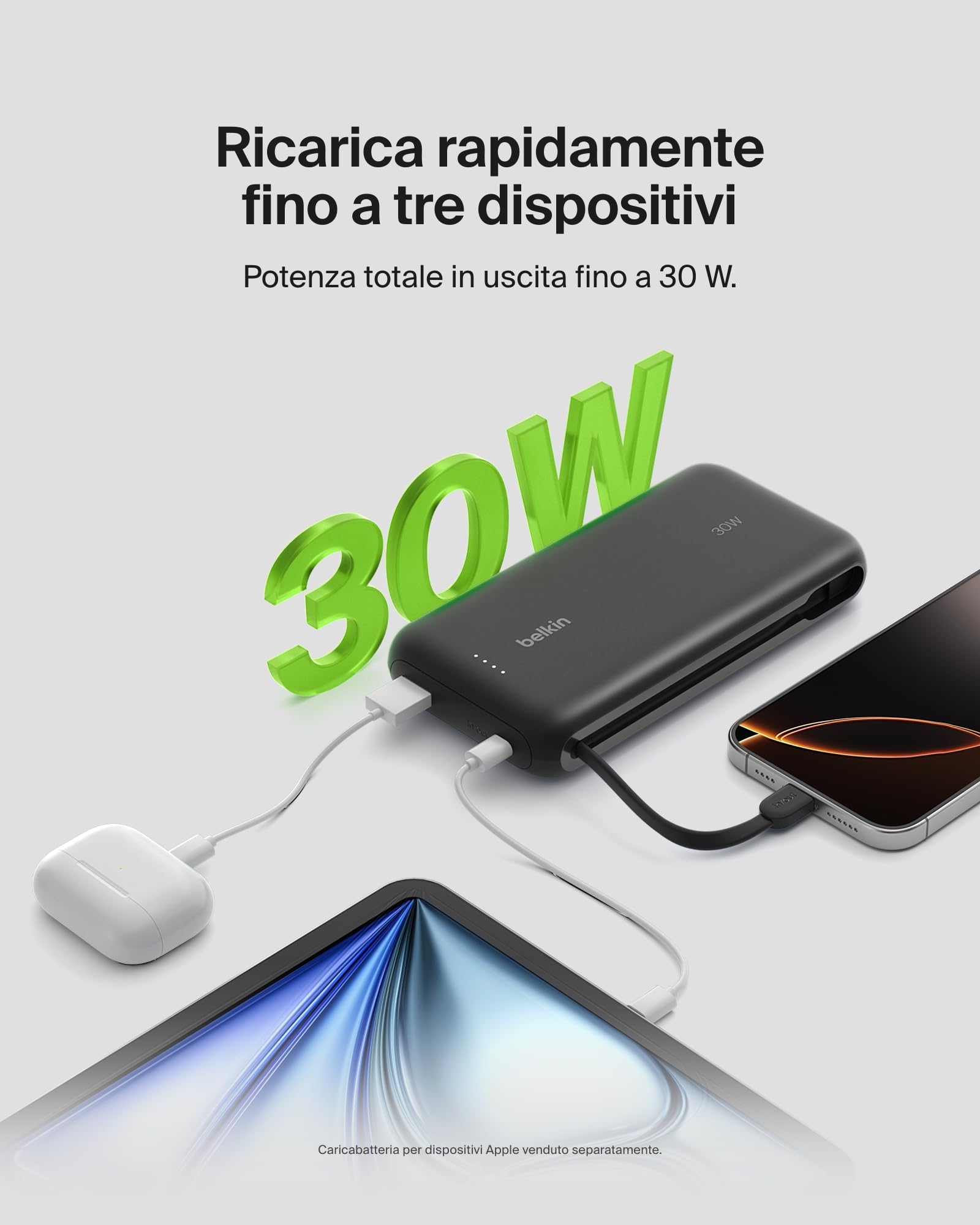 belkin-boostcharge-power-bank-20-000-mah-pd-30-w-con-cavo-usb-c-integrato-nero image 3