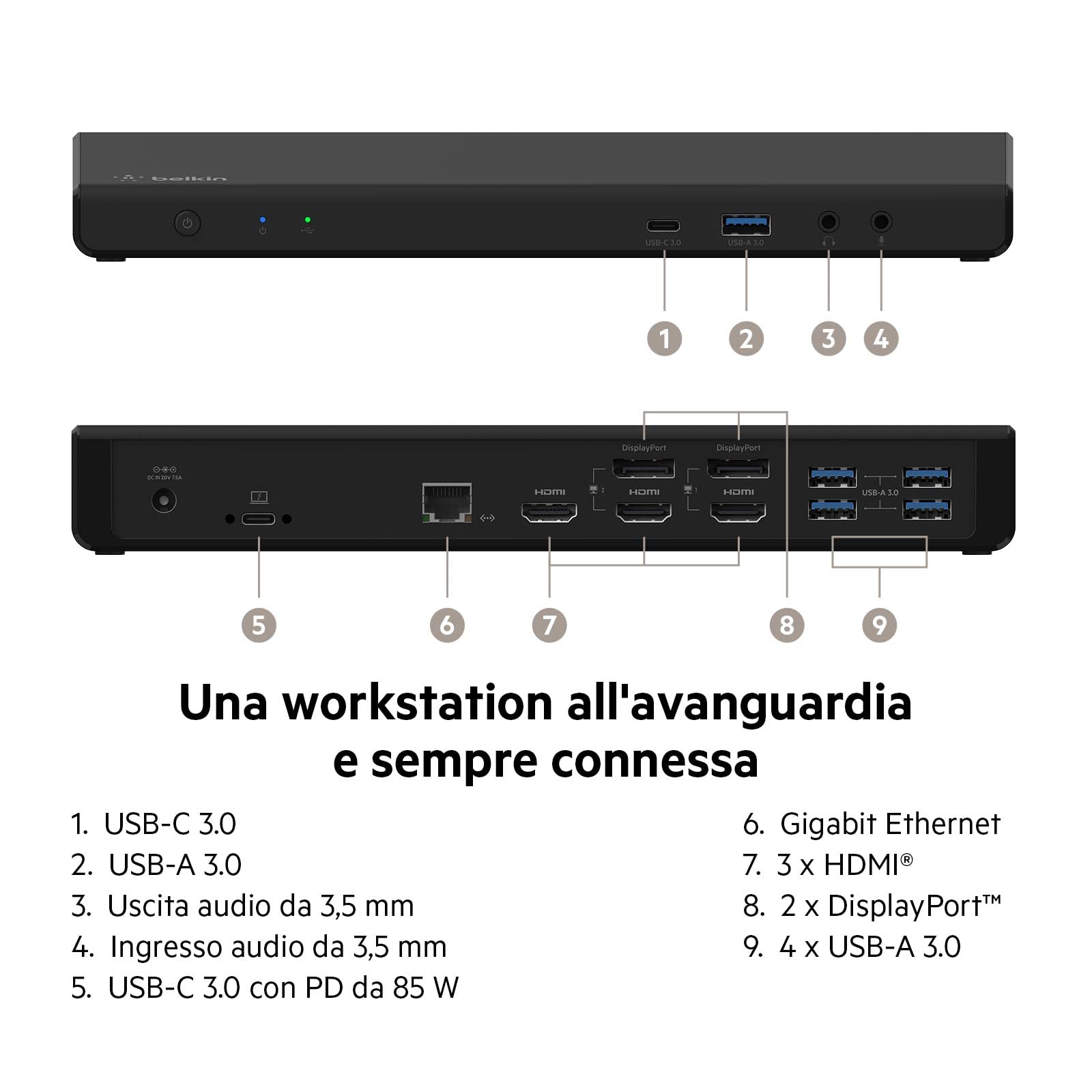 belkin-docking-station-displaylink-a-3-display-4k-hub-usb-c-con-3-hdmi-2-display image 2