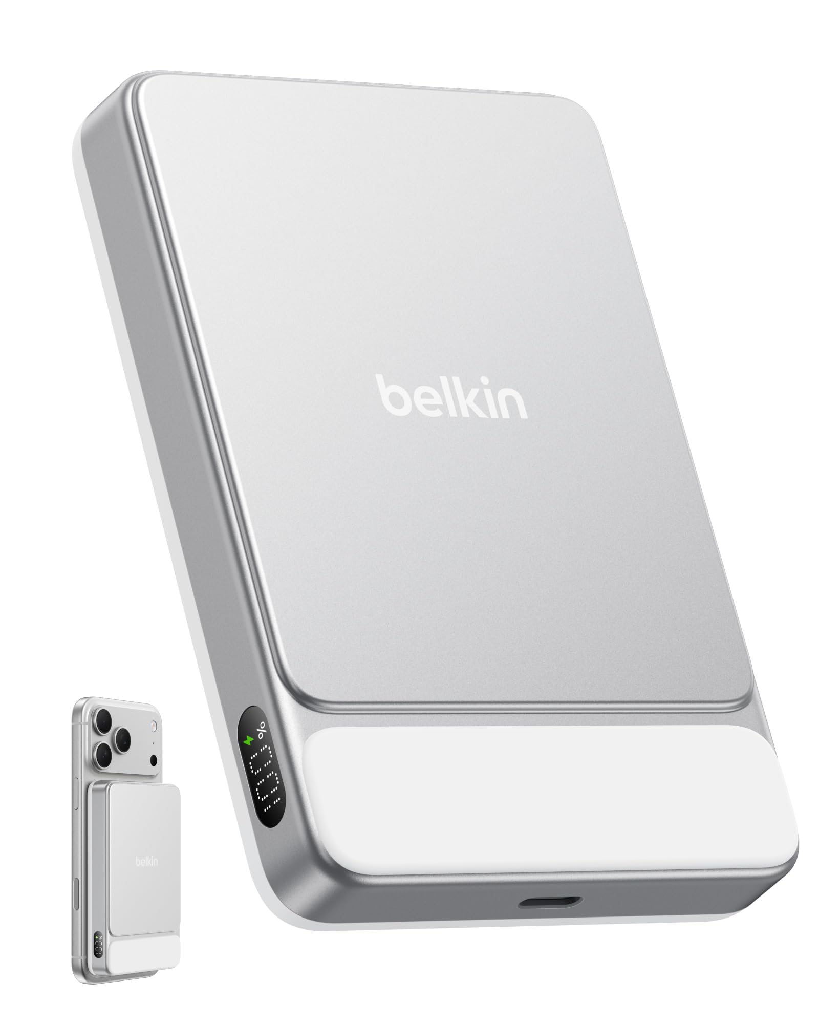 belkin-ultracharge-10-000-mah-power-bank-qi2-25w-magnetico-con-cavo-usb-c-bianco image 1