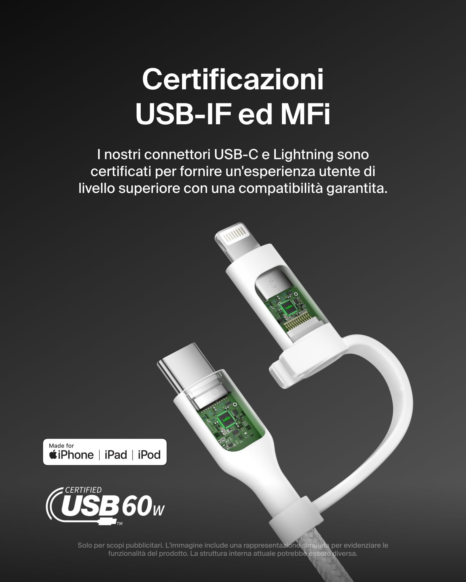 belkin-boostcharge-cavo-di-ricarica-2-in-1-usb-c-e-lightning-intrecciato-60w-cav image 3