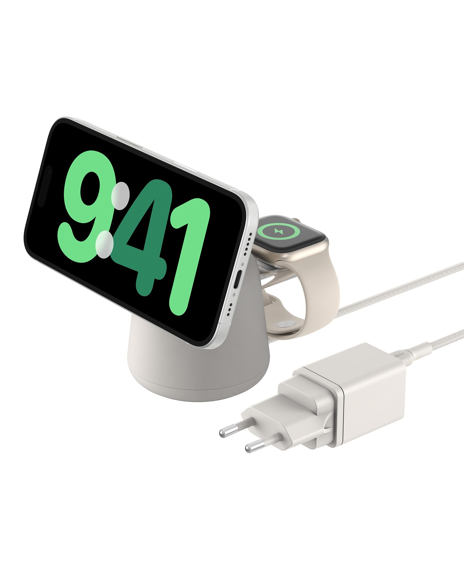 belkin-boostcharge-pro-dock-di-ricarica-wireless-2-in-1-con-magsafe-15-w-stand-m image 1