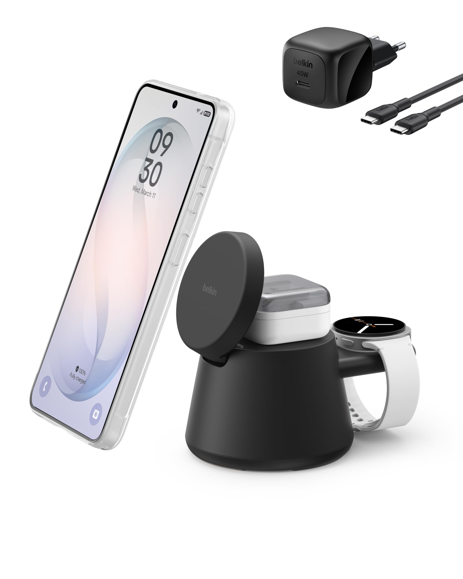 belkin-ultracharge-caricatore-wireless-magnetico-3-in-1-qi2-25w-con-porta-usb-c- image 1