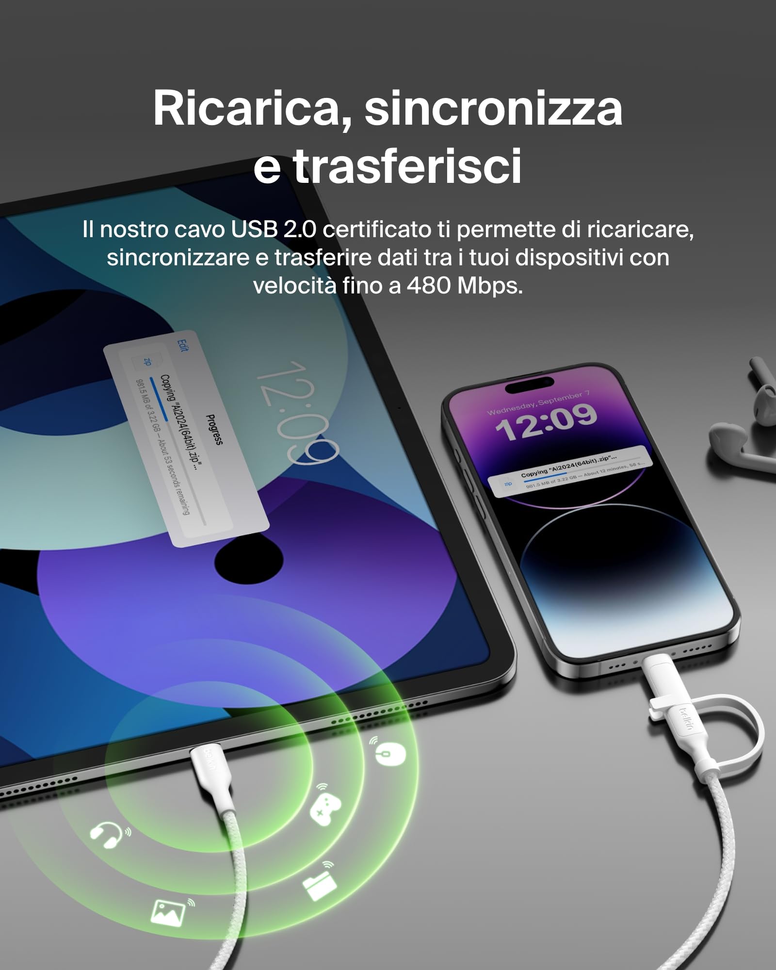 belkin-boostcharge-cavo-di-ricarica-2-in-1-usb-c-e-lightning-intrecciato-60w-cav image 7