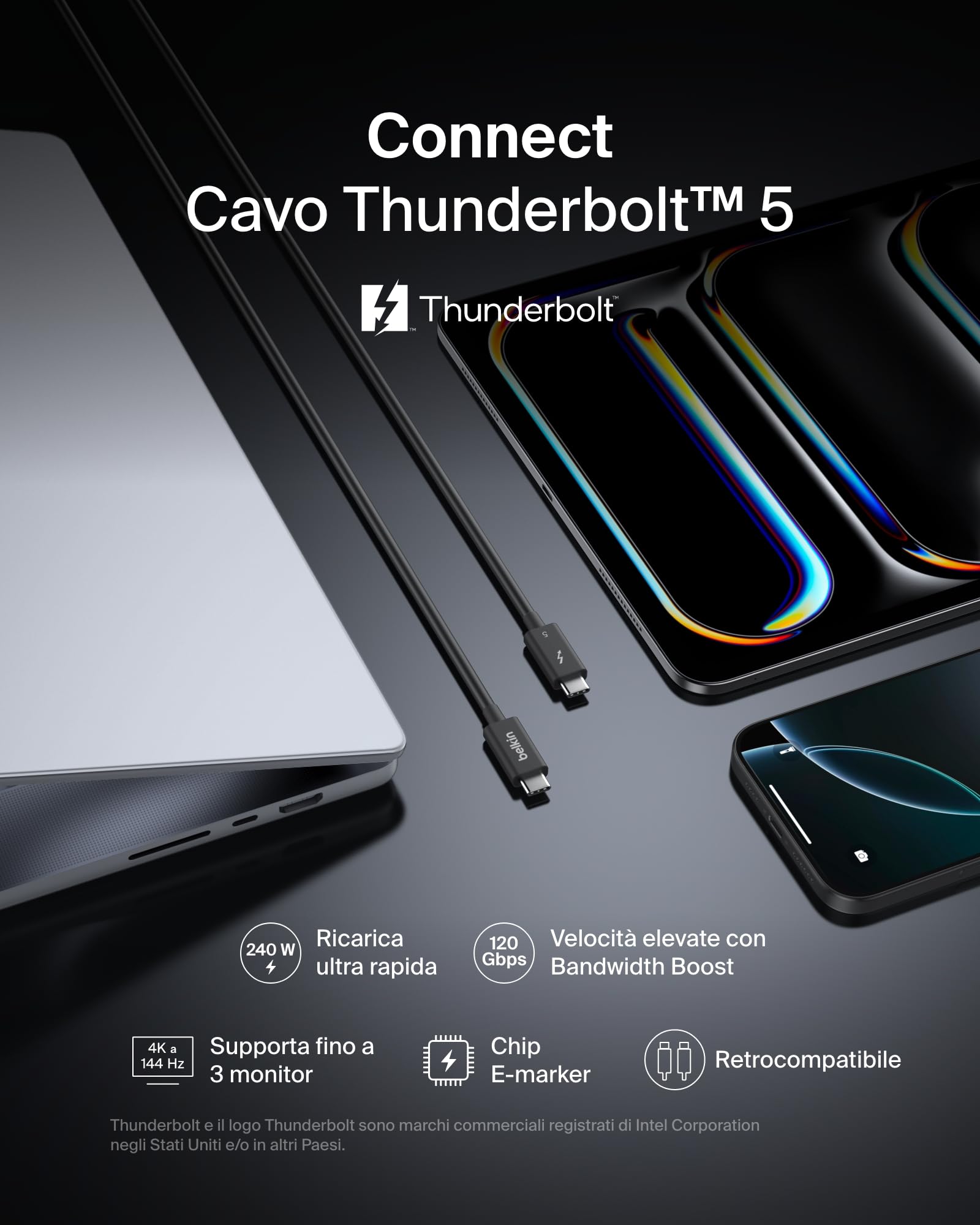 belkin-cavo-usb-c-thunderbolt-5-con-power-delivery-240-w-120-gbps-bandwidth-boos image 2