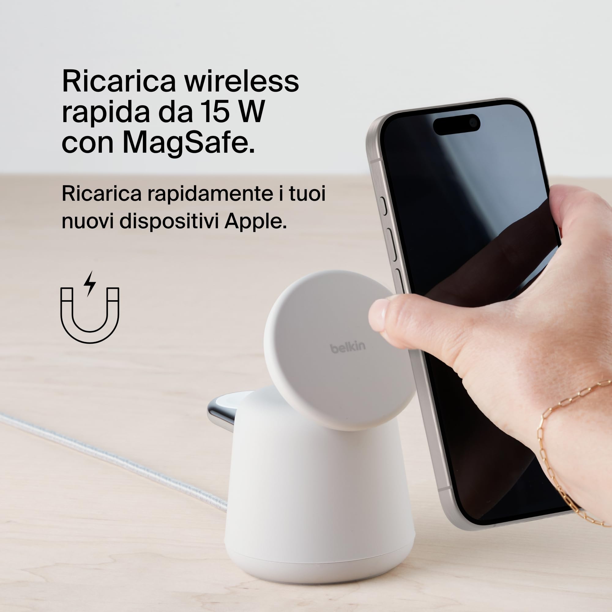 belkin-boostcharge-pro-dock-di-ricarica-wireless-2-in-1-con-magsafe-15-w-stand-m image 2
