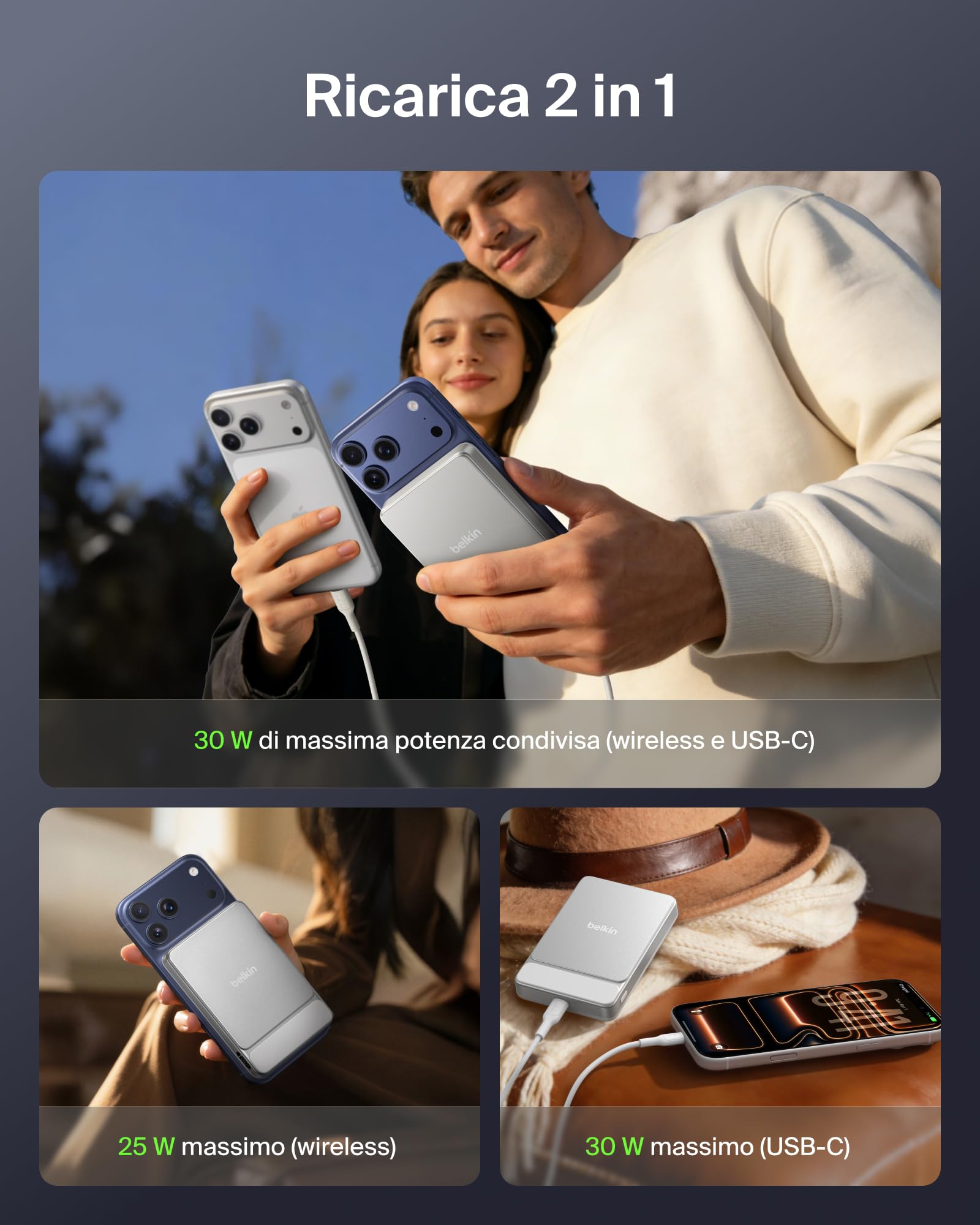 belkin-ultracharge-10-000-mah-power-bank-qi2-25w-magnetico-con-cavo-usb-c-bianco image 6