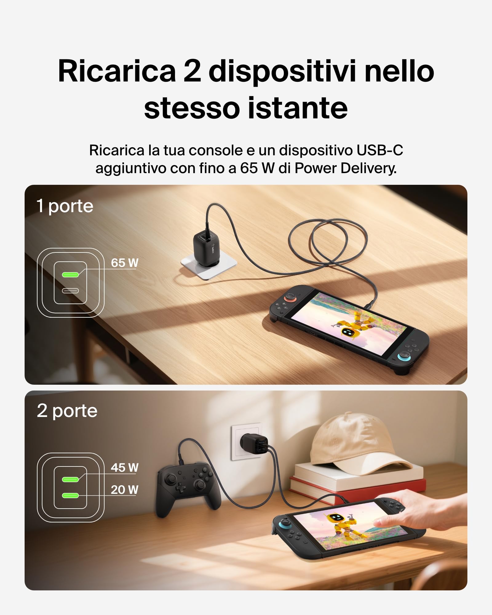 belkin-gaming-doppio-caricatore-da-muro-usb-c-65w-gan-pd-3-0-pps-ricarica-rapida image 3