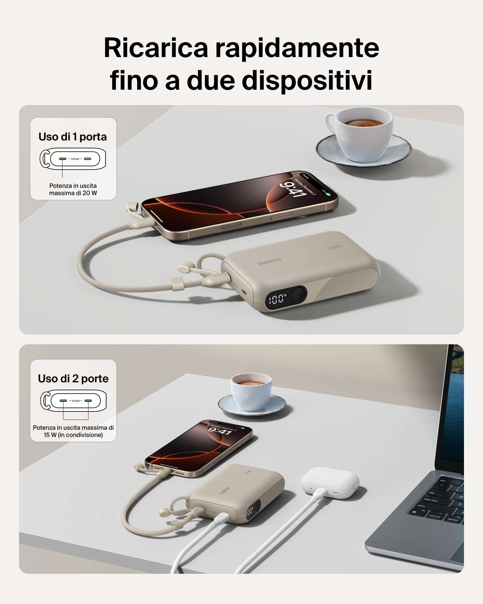 belkin-boostcharge-power-bank-10000-mah-usb-c-sottile-con-2-porte-usb-c-display- image 2