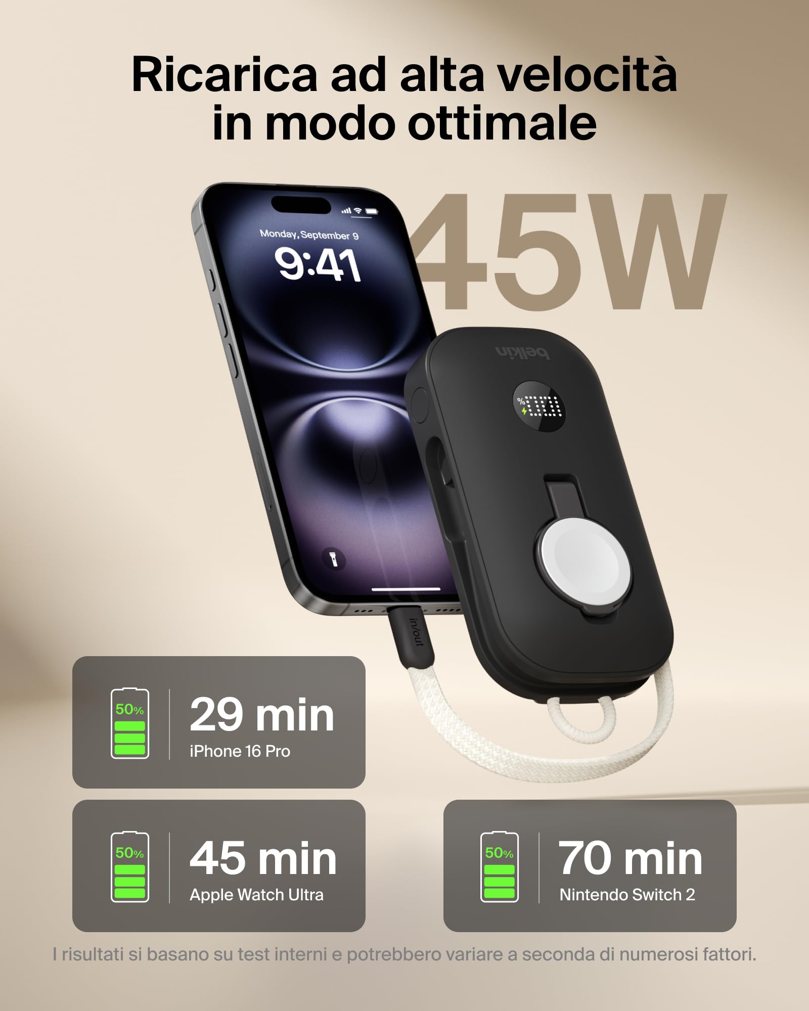 belkin-boostcharge-pro-power-bank-10000mah-45w-con-caricatore-apple-watch-integr image 4