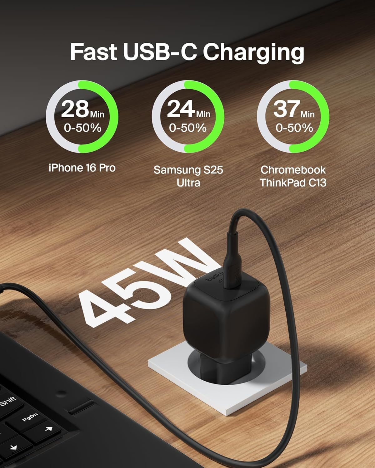 belkin-45w-usb-c-pd-wall-charger-wcharge-wppsblk-con-cavo-usb-c-to-usb-c image 2