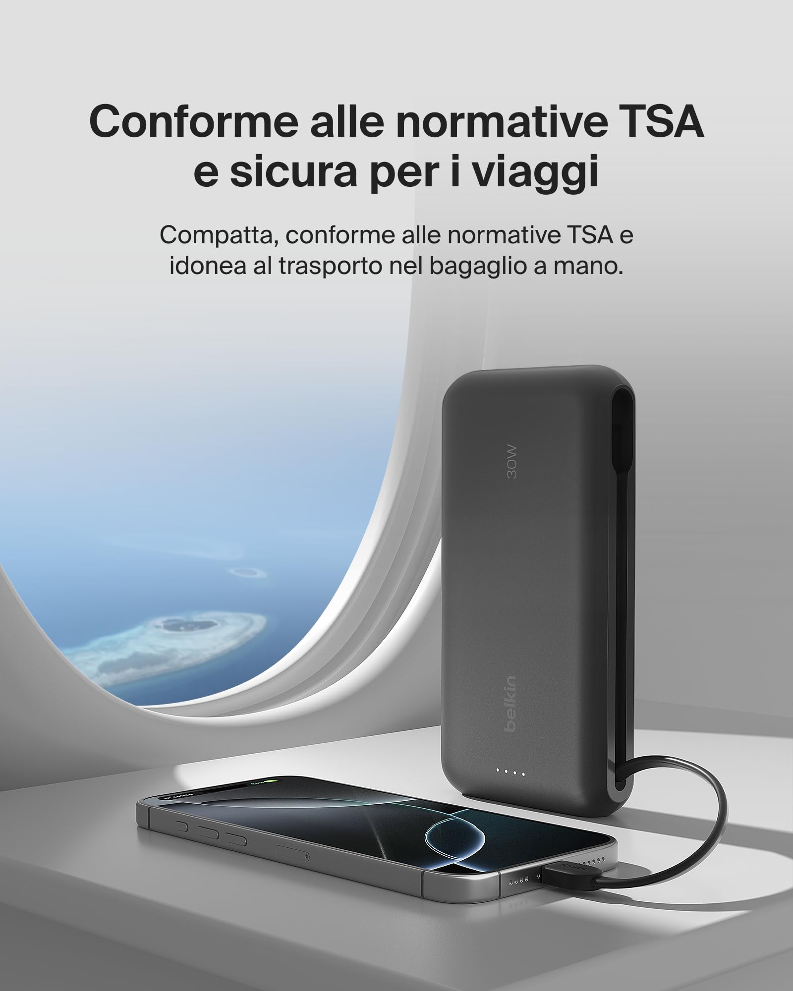 belkin-boostcharge-power-bank-20-000-mah-pd-30-w-con-cavo-usb-c-integrato-nero image 6