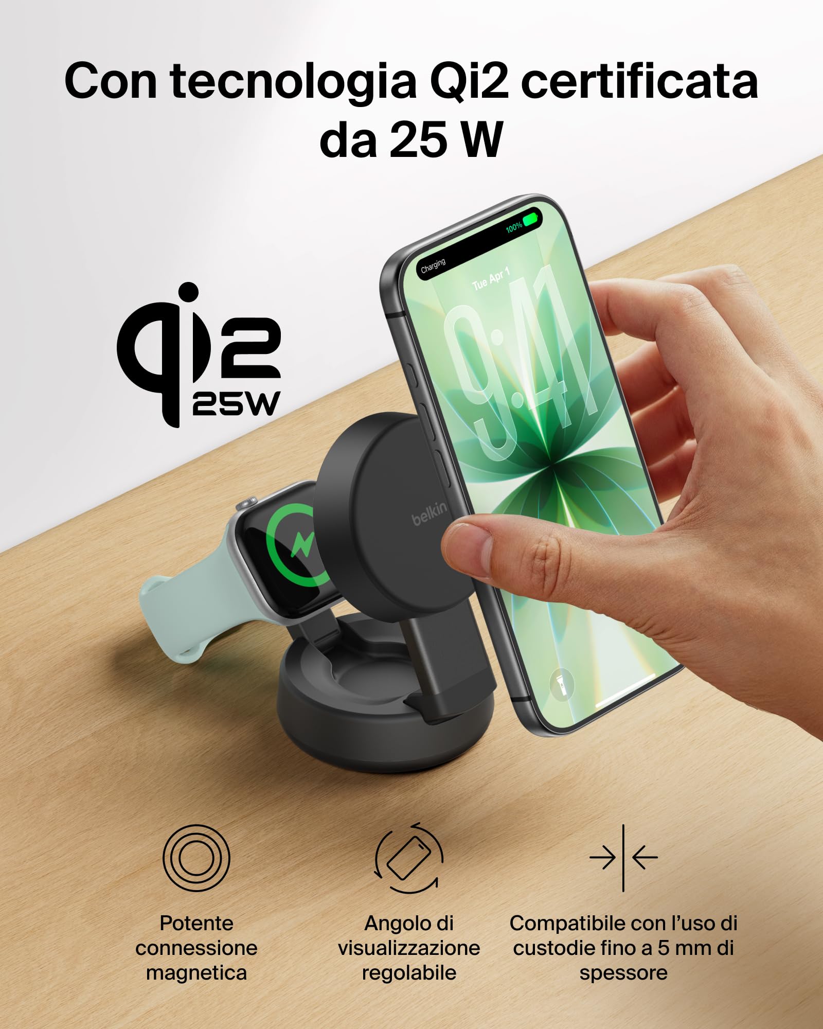 belkin-ultracharge-pro-caricatore-wireless-magnetico-2-in-1-magsafe-qi2-25w-per- image 6
