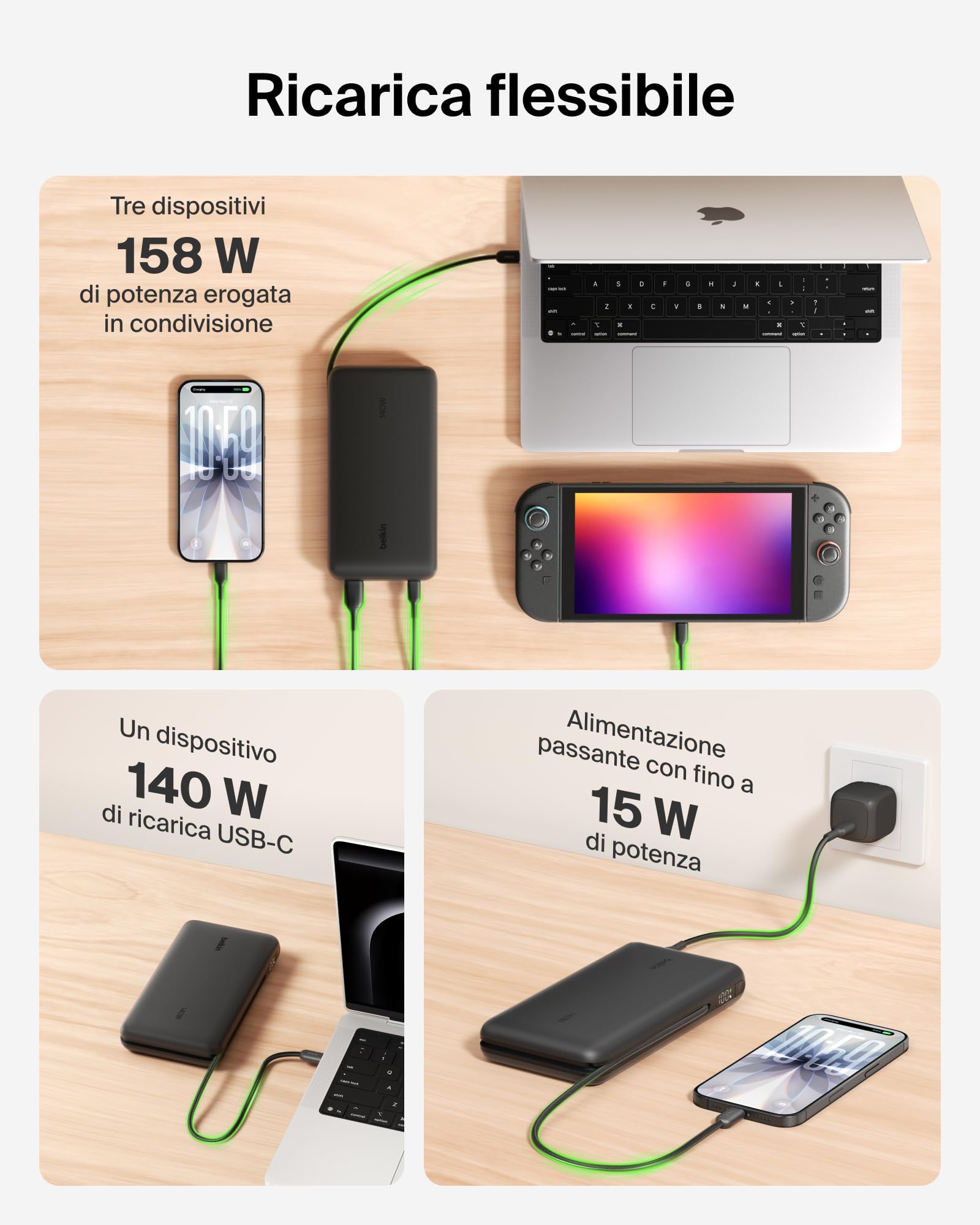 belkin-ultracharge-pro-power-bank-25000-mah-con-cavo-usb-c-integrato-usb-pd-158w image 4