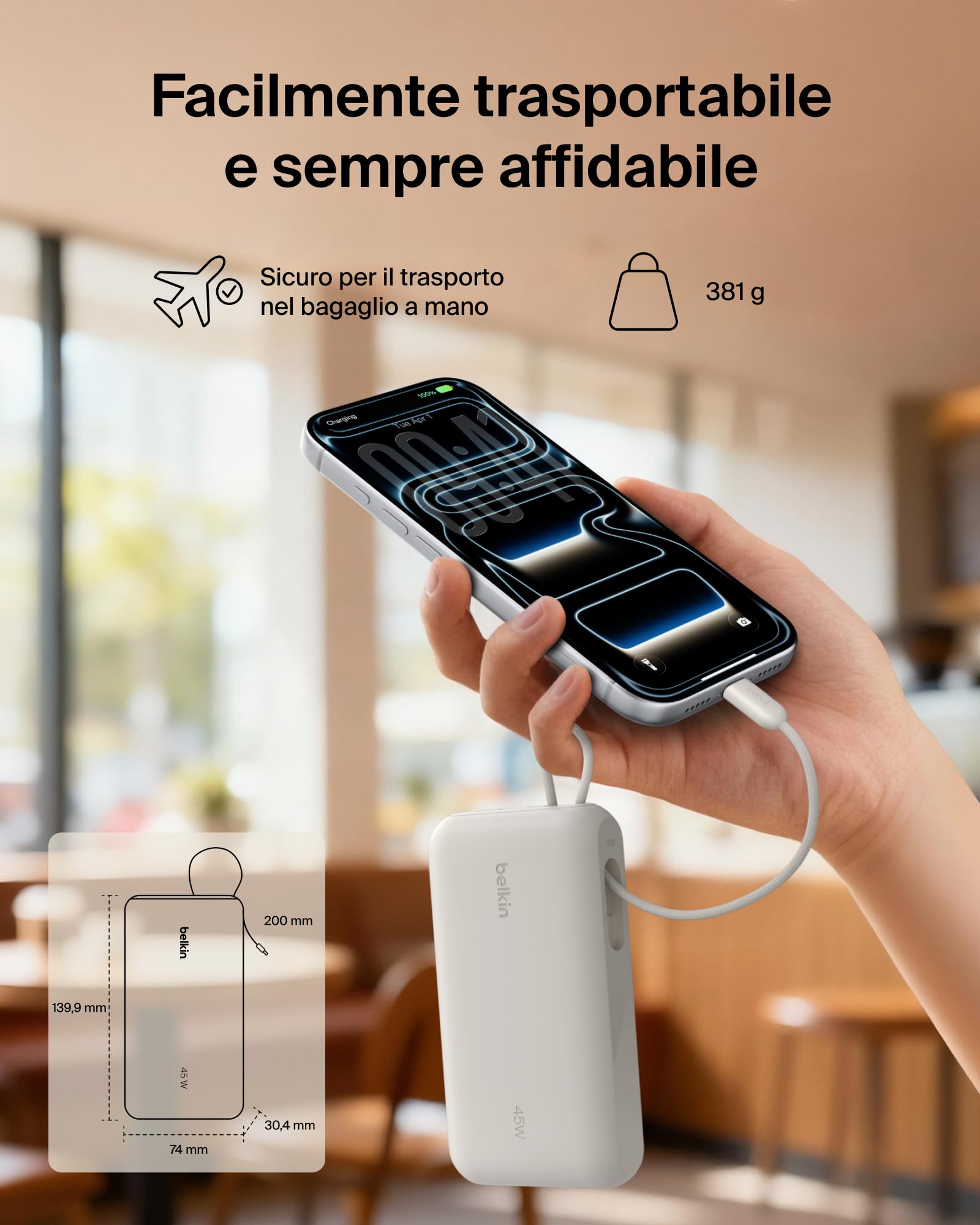 belkin-ultracharge-power-bank-20-000-mah-45-w-pd-con-cavo-usb-c-integrato-e-disp image 8