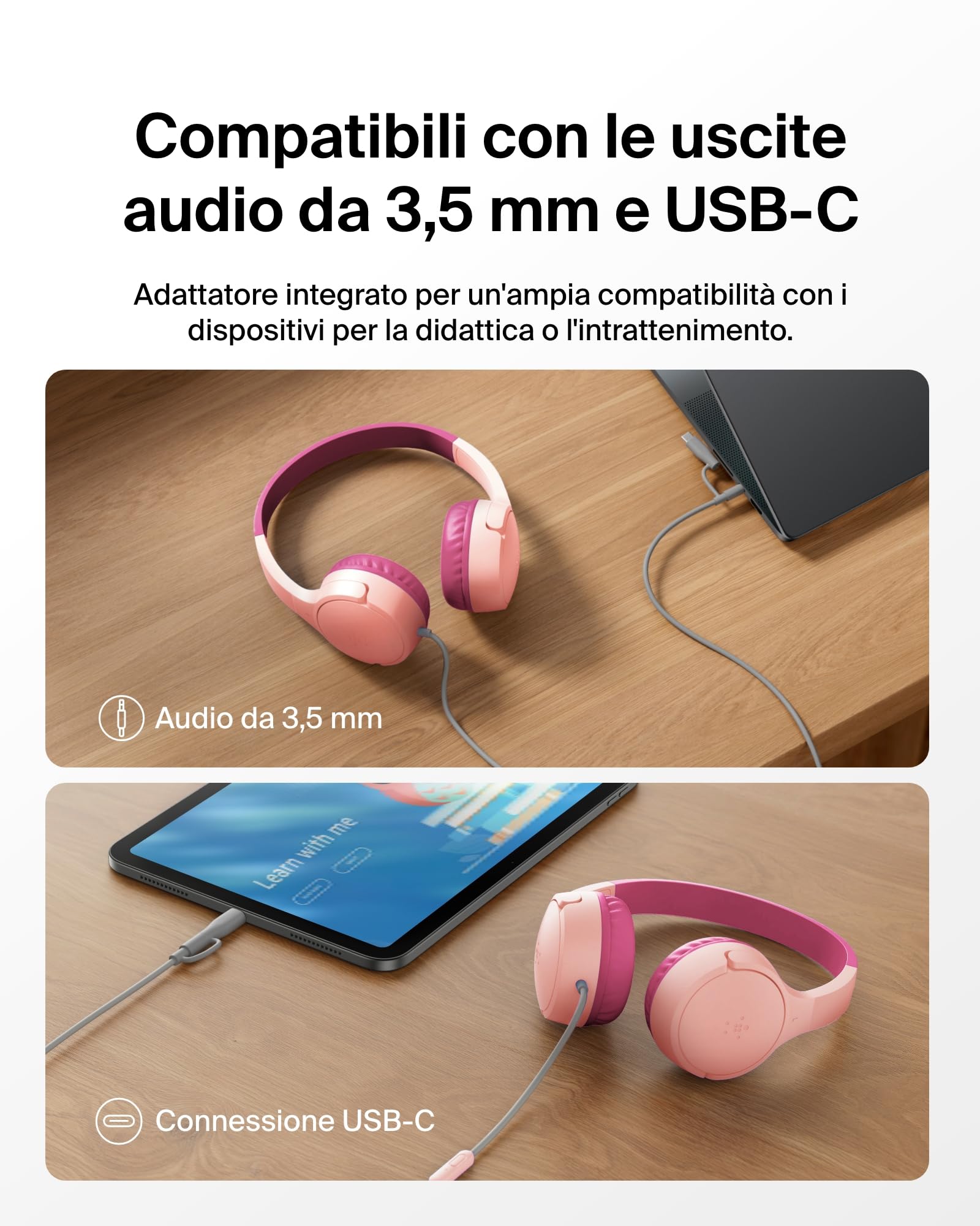 belkin-soundform-mini-cuffie-per-bambini-con-filo-limite-volume-85-db-adattatore image 3