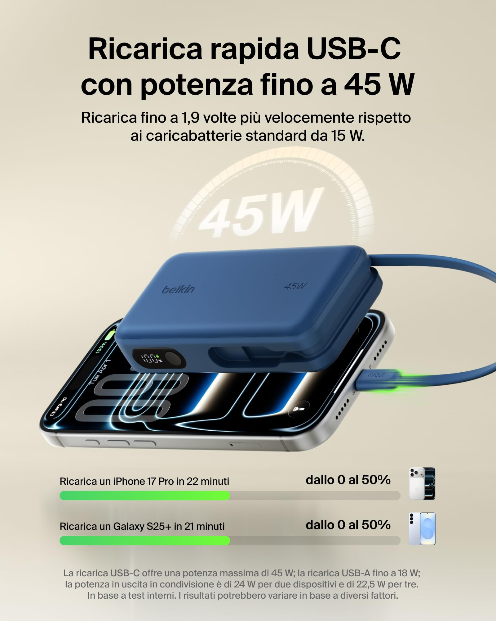 belkin-ultracharge-power-bank-10-000-mah-45-w-pd-con-cavo-usb-c-integrato-e-disp image 5