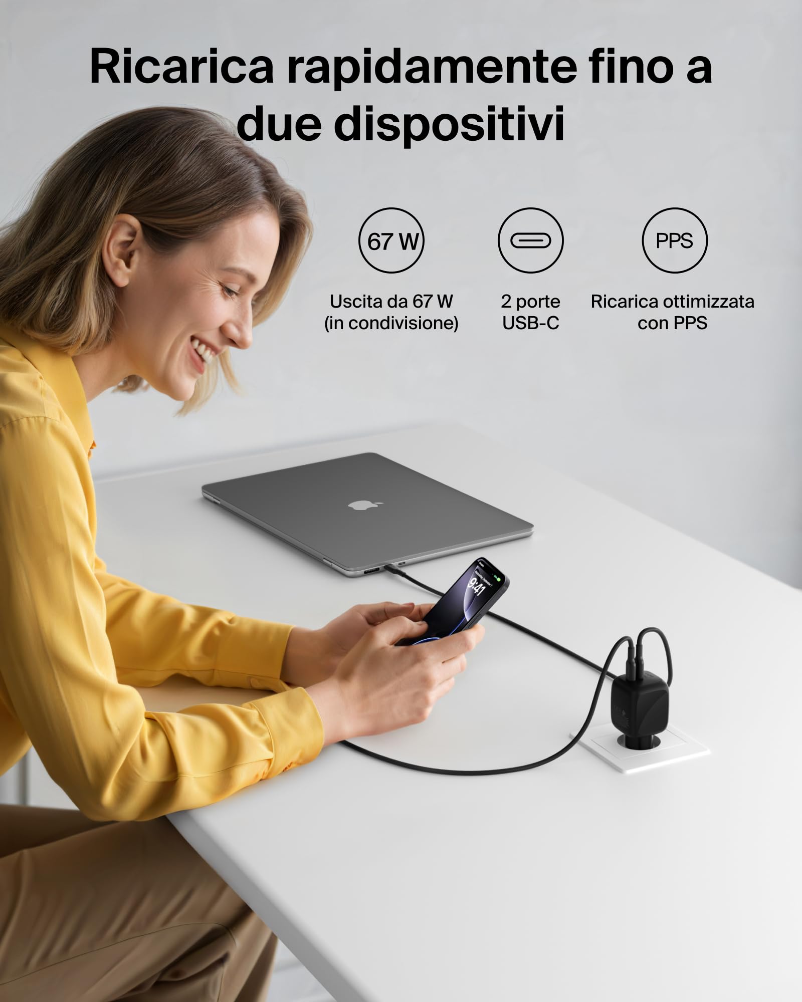 belkin-smartprotect-caricatore-usb-c-2-porte-67w-gan-con-pps-e-pd-3-1-ricarica-r image 2
