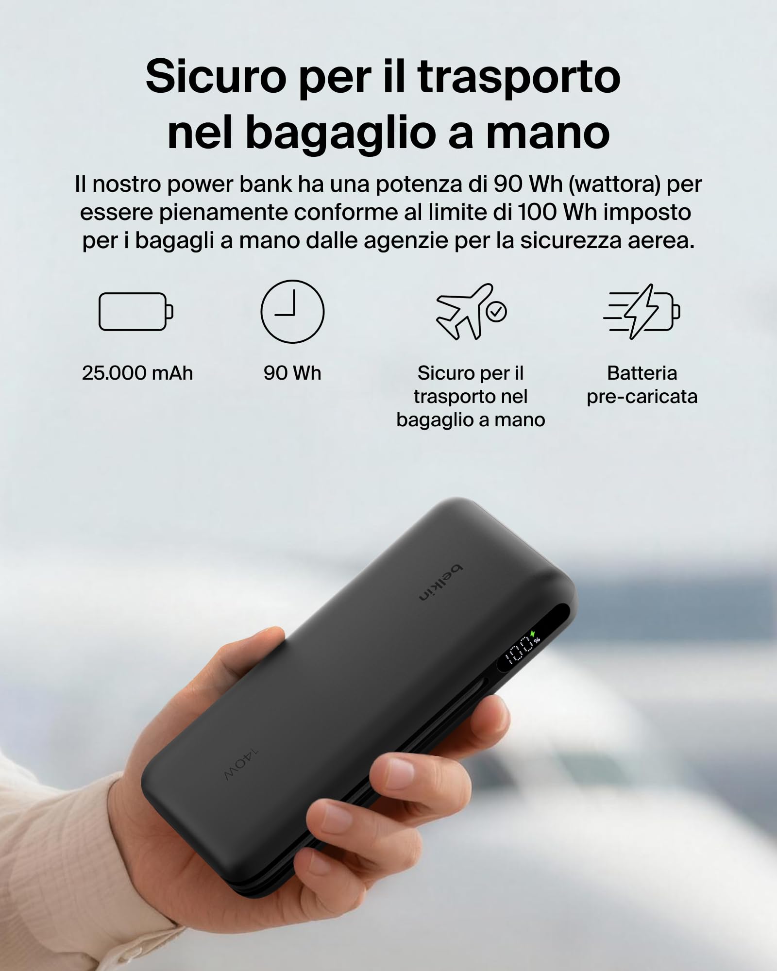 belkin-ultracharge-pro-power-bank-25000-mah-con-cavo-usb-c-integrato-usb-pd-158w image 6