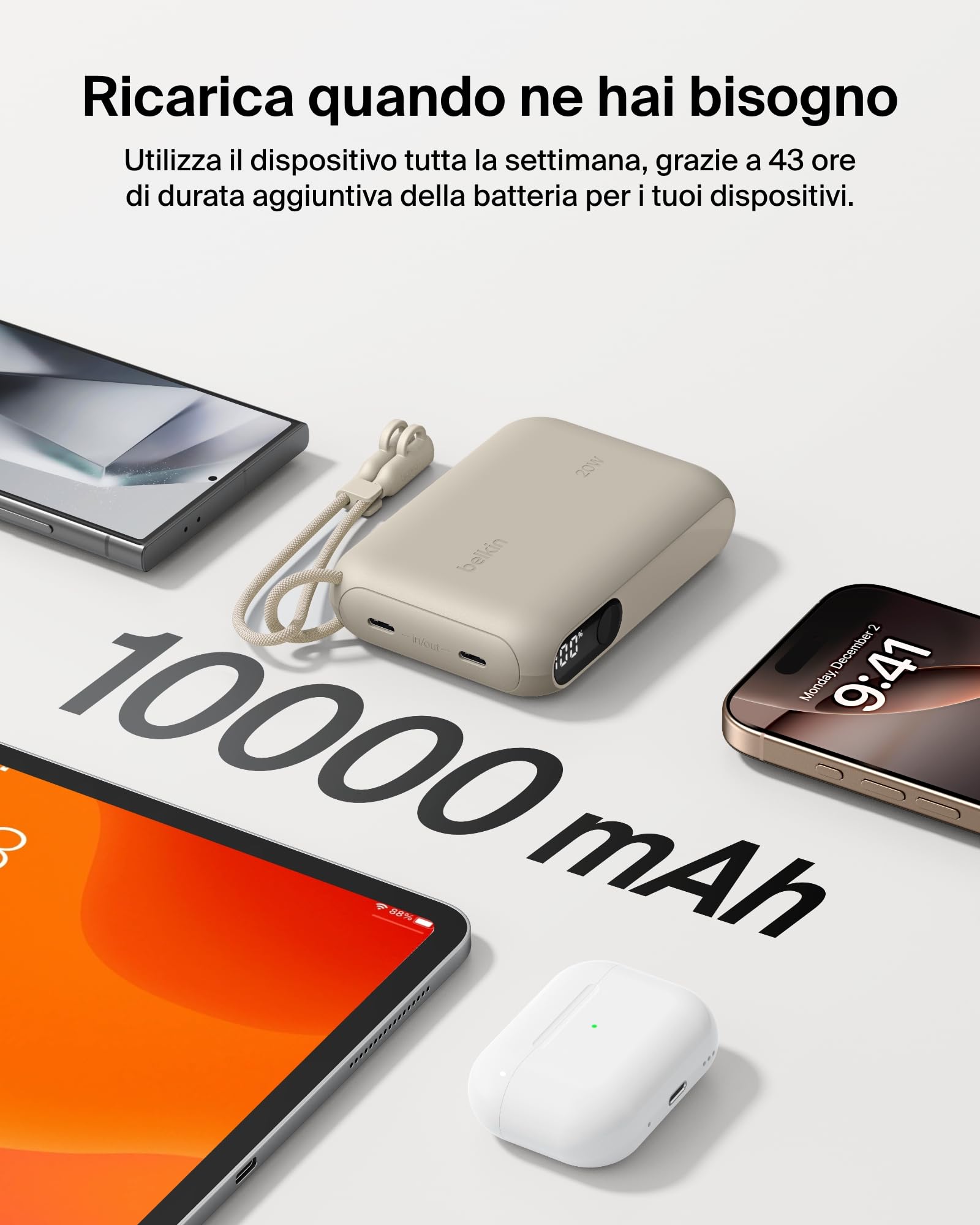 belkin-boostcharge-power-bank-10000-mah-usb-c-sottile-con-2-porte-usb-c-display- image 4