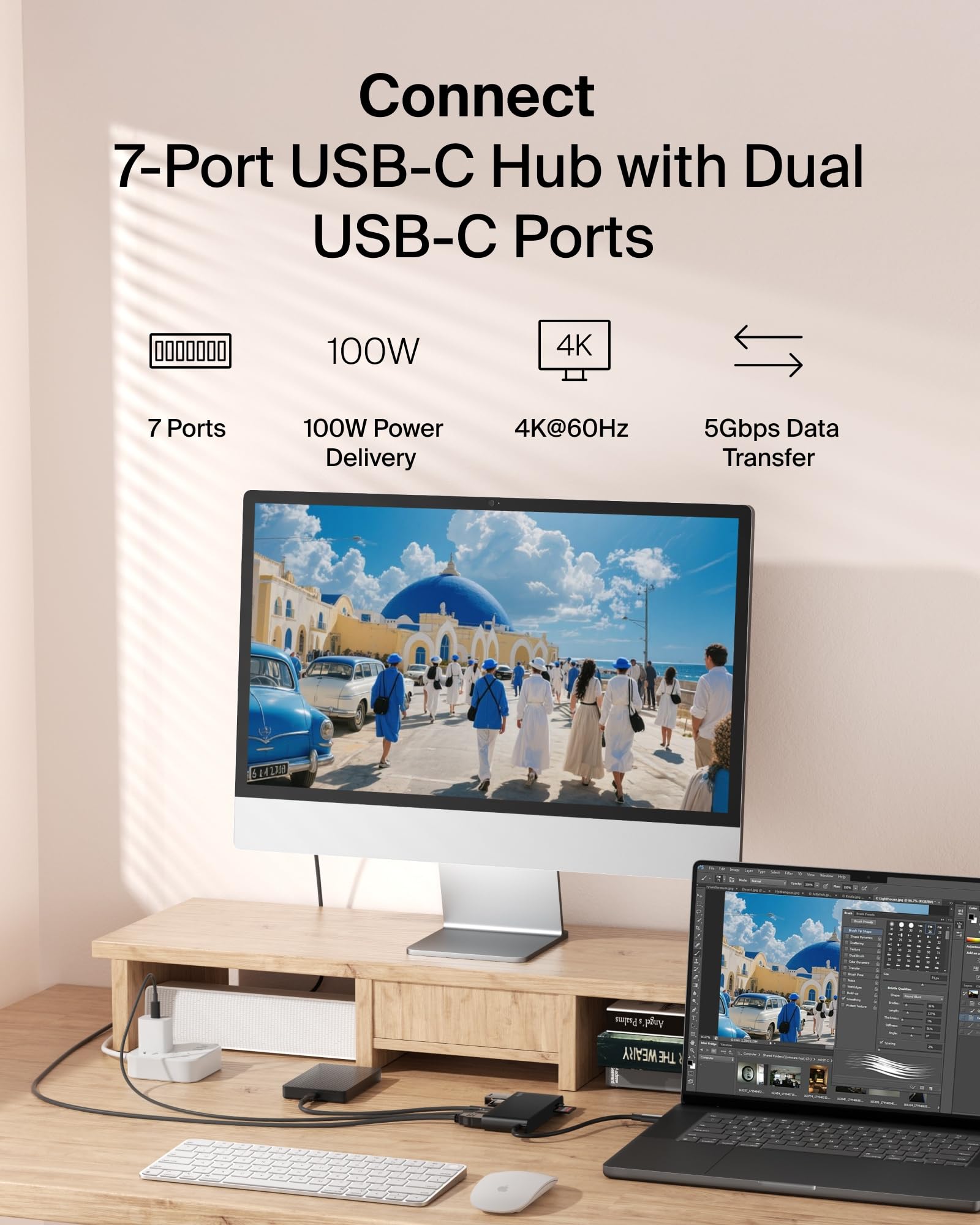 belkin-hub-usb-c-a-7-porte-con-hdmi-4k-60hz-sd-microsd-pd-100w-5-gbps-75-materia image 2