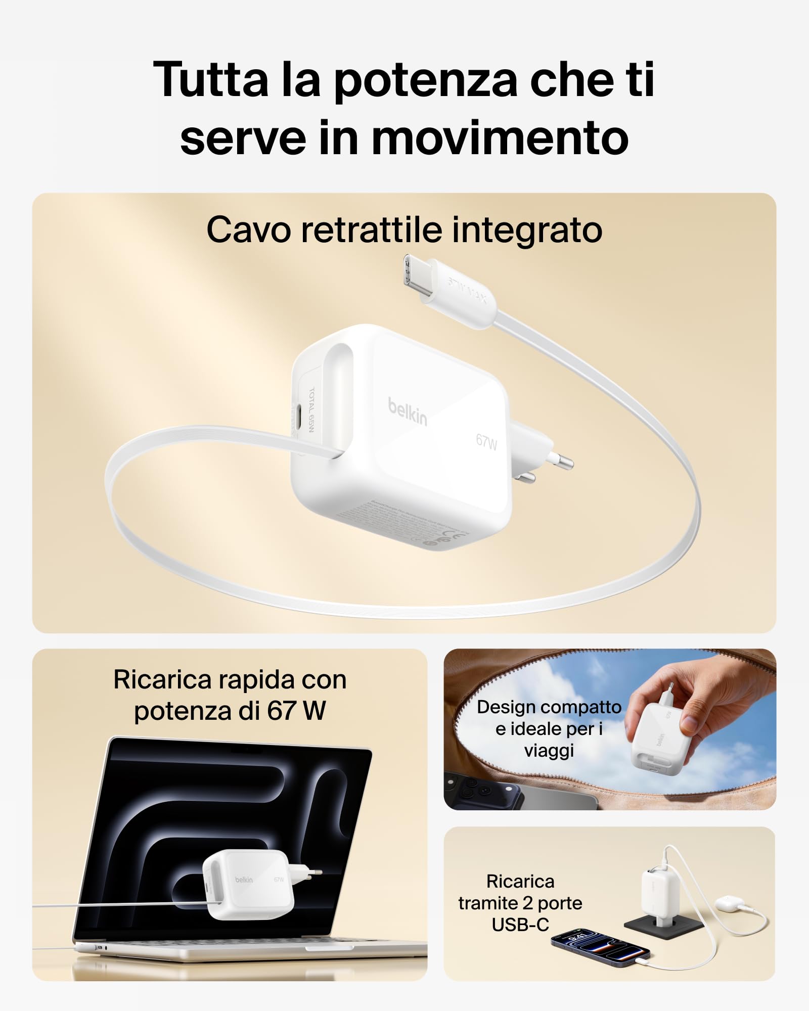belkin-caricabatterie-usb-c-gan-67w-con-cavo-usb-c-retrattile-1-m-e-porta-usb-c- image 2