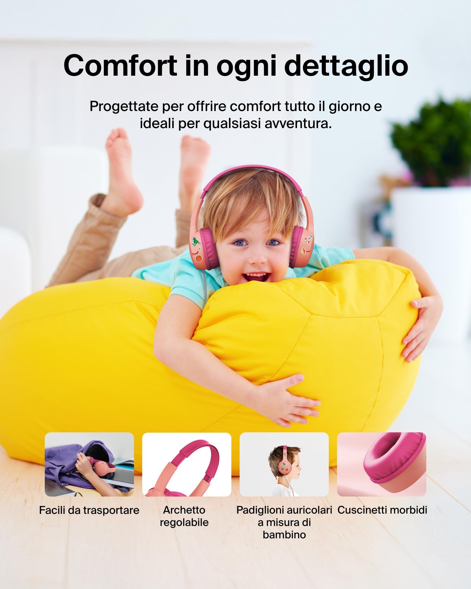 belkin-soundform-mini-cuffie-per-bambini-con-filo-limite-volume-85-db-adattatore image 6