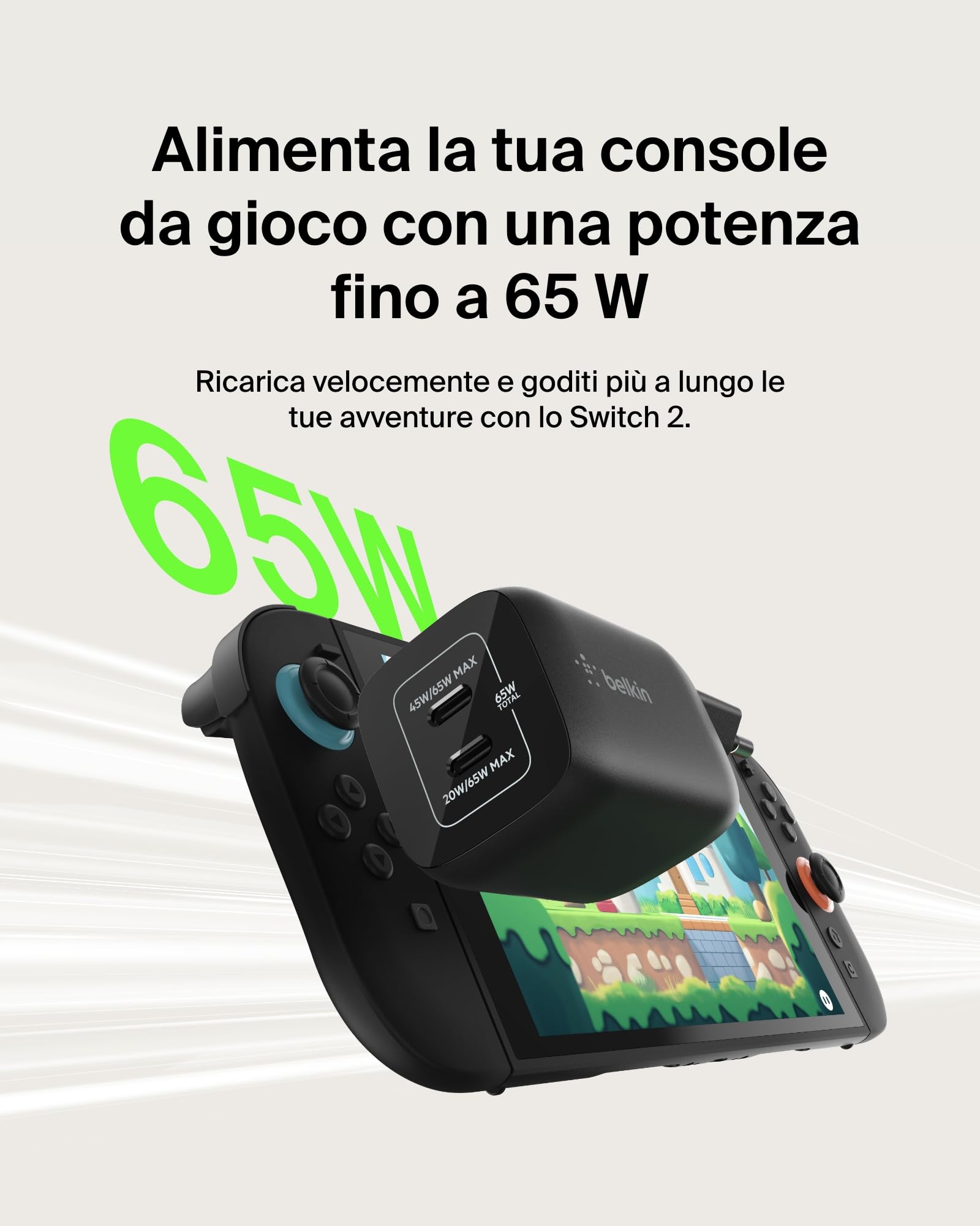 belkin-gaming-doppio-caricatore-da-muro-usb-c-65w-gan-pd-3-0-pps-ricarica-rapida image 2