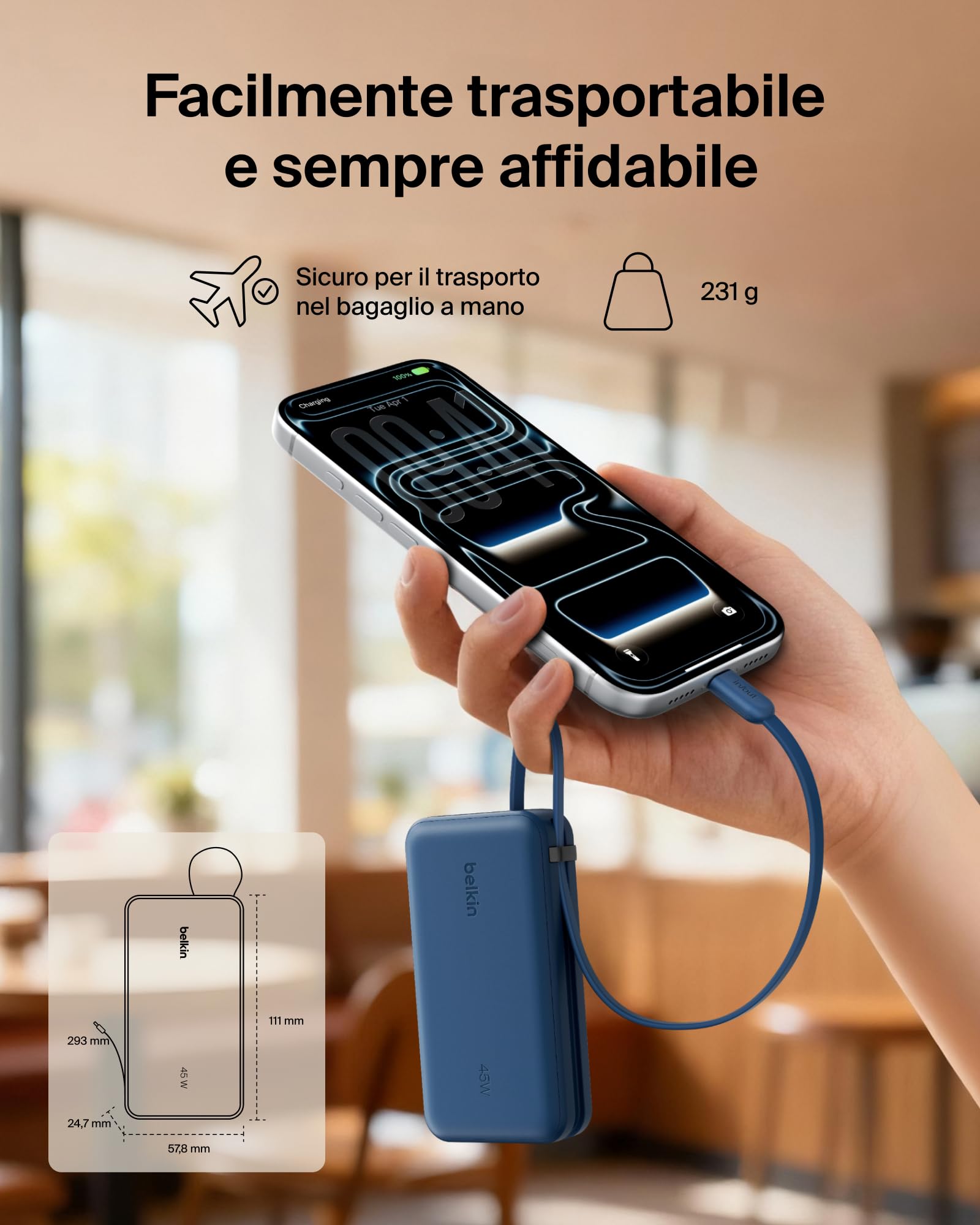 belkin-ultracharge-power-bank-10-000-mah-45-w-pd-con-cavo-usb-c-integrato-e-disp image 8