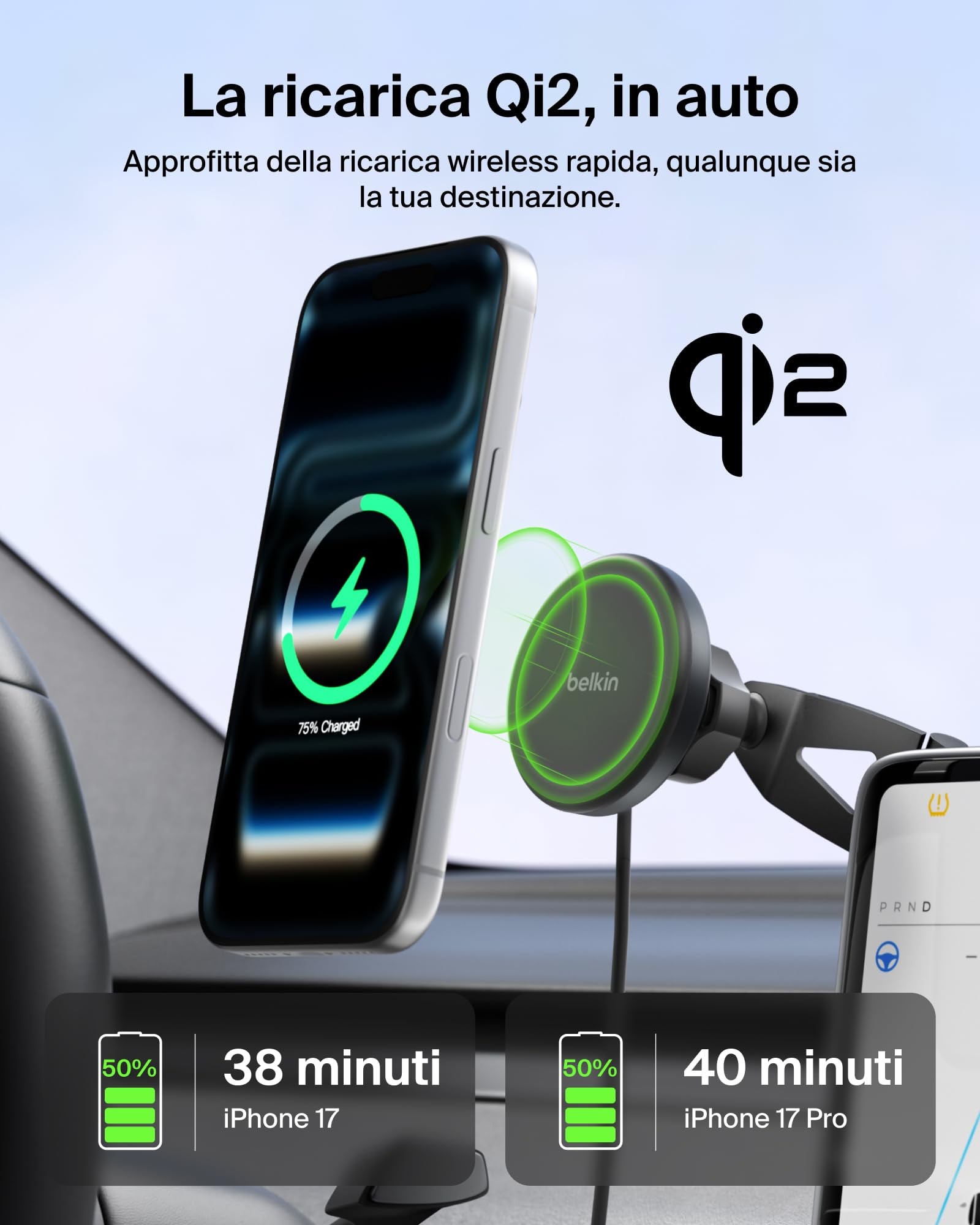 belkin-boostcharge-caricatore-wireless-per-auto-qi2-con-supporto-magnetico-per-b image 2