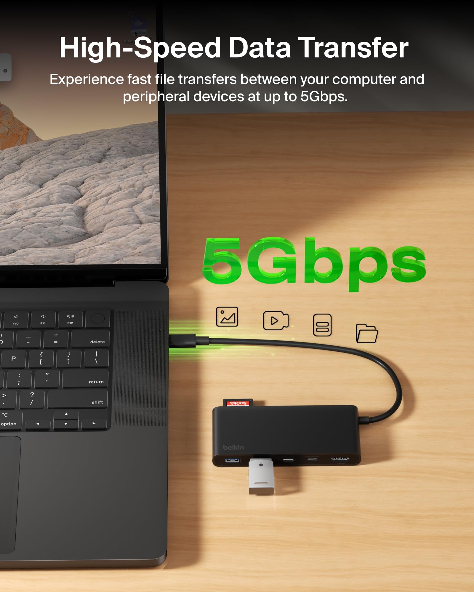 belkin-hub-usb-c-a-7-porte-con-hdmi-4k-60hz-sd-microsd-pd-100w-5-gbps-75-materia image 6