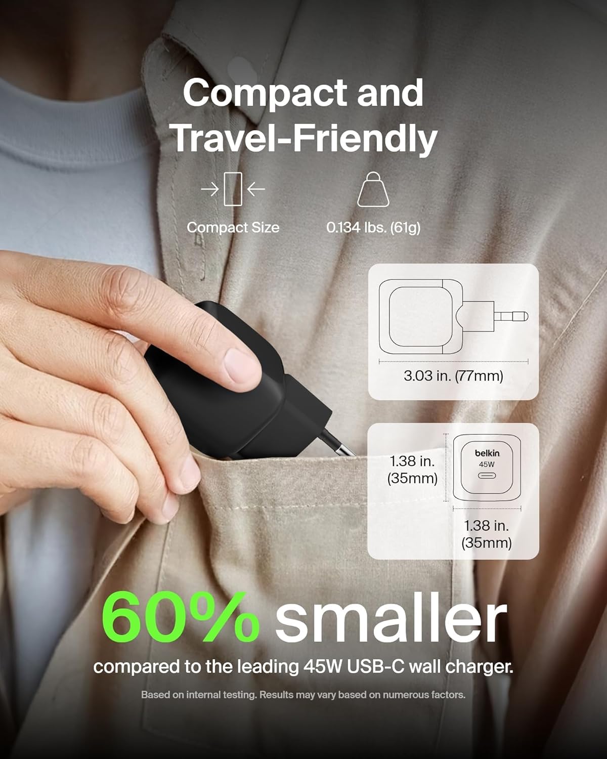 belkin-45w-usb-c-pd-wall-charger-wcharge-wppsblk-con-cavo-usb-c-to-usb-c image 3