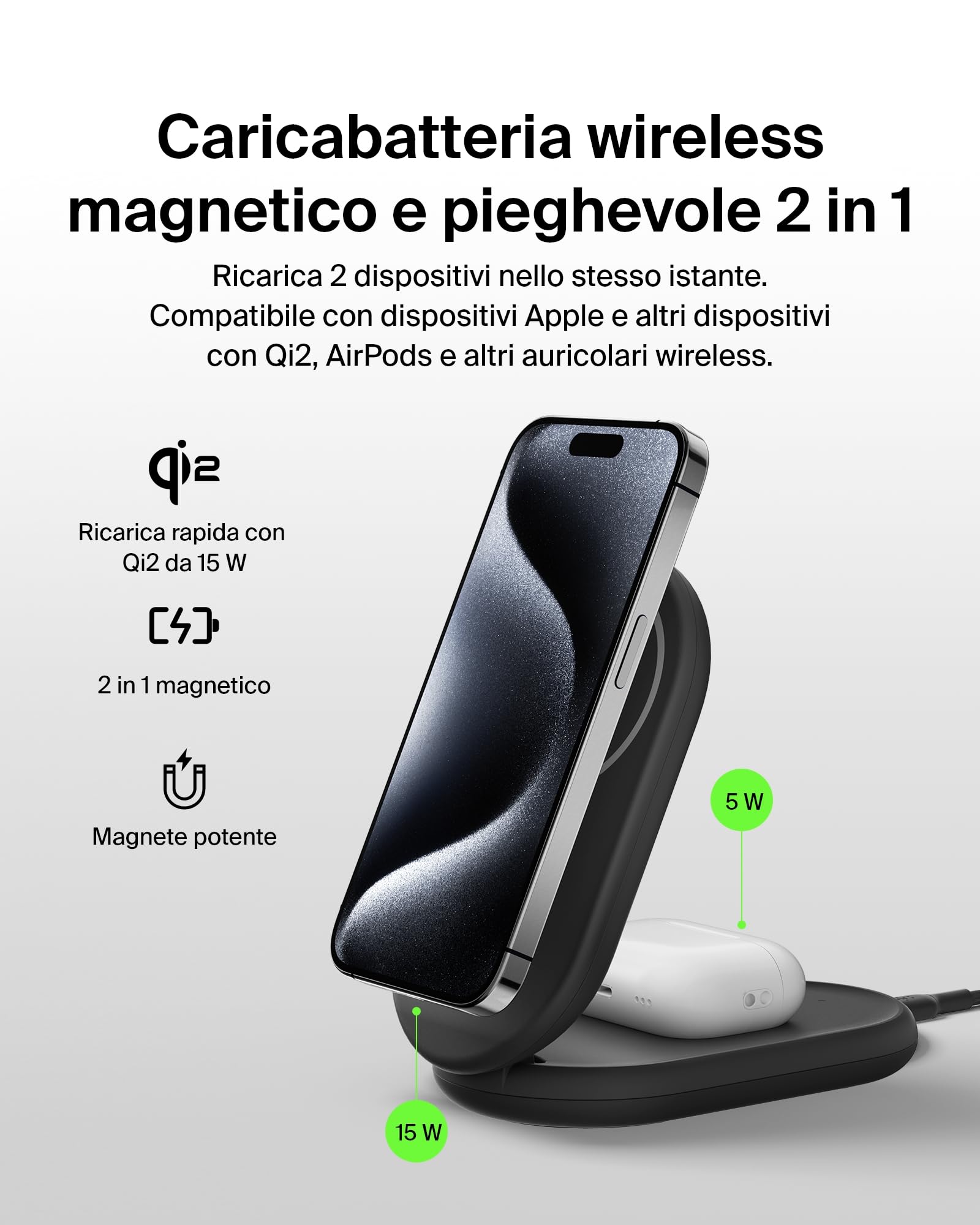 belkin-boostcharge-caricatore-wireless-magnetico-pieghevole-2-in-1-qi2-15-w-comp image 2
