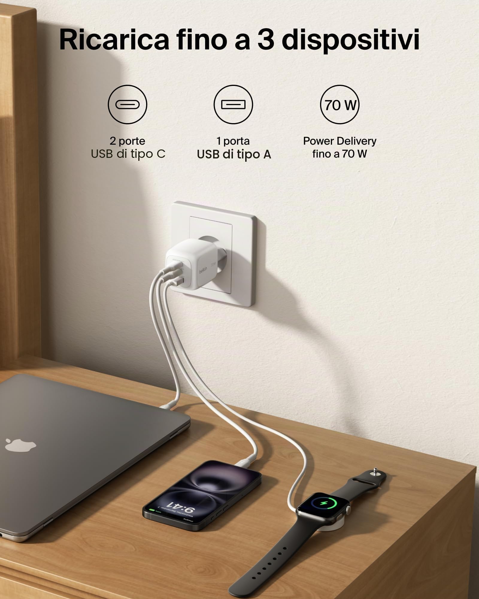 belkin-caricatore-70w-a-3-porte-gan-2x-usb-c-usb-a-con-spina-usa-gb-eu-per-macbo image 2