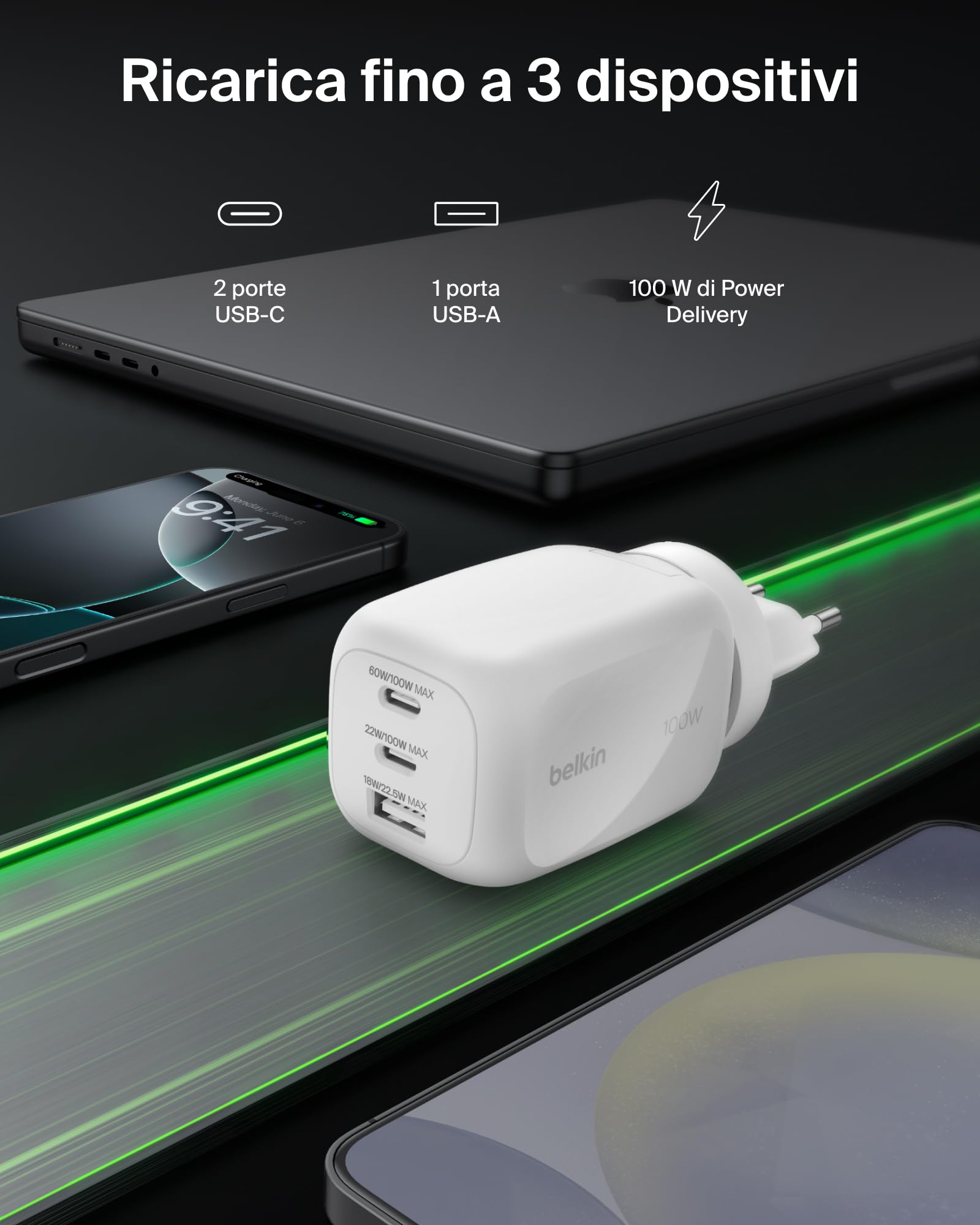 belkin-caricatore-da-parete-gan-100w-3-porte-2-usb-c-1-usb-a-con-spine-ue-uk-us- image 2
