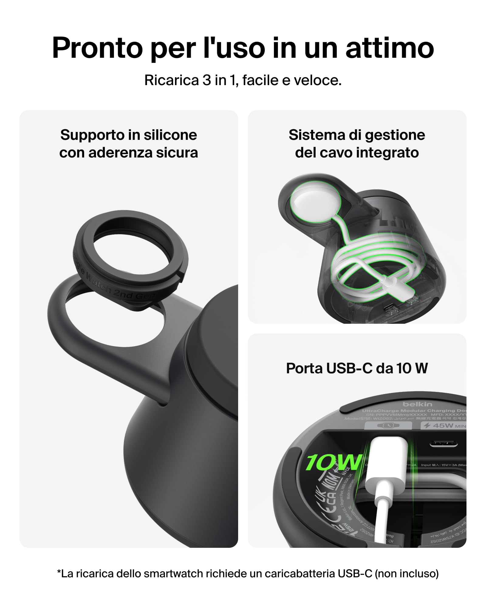 belkin-ultracharge-caricatore-wireless-magnetico-3-in-1-qi2-25w-con-porta-usb-c- image 3