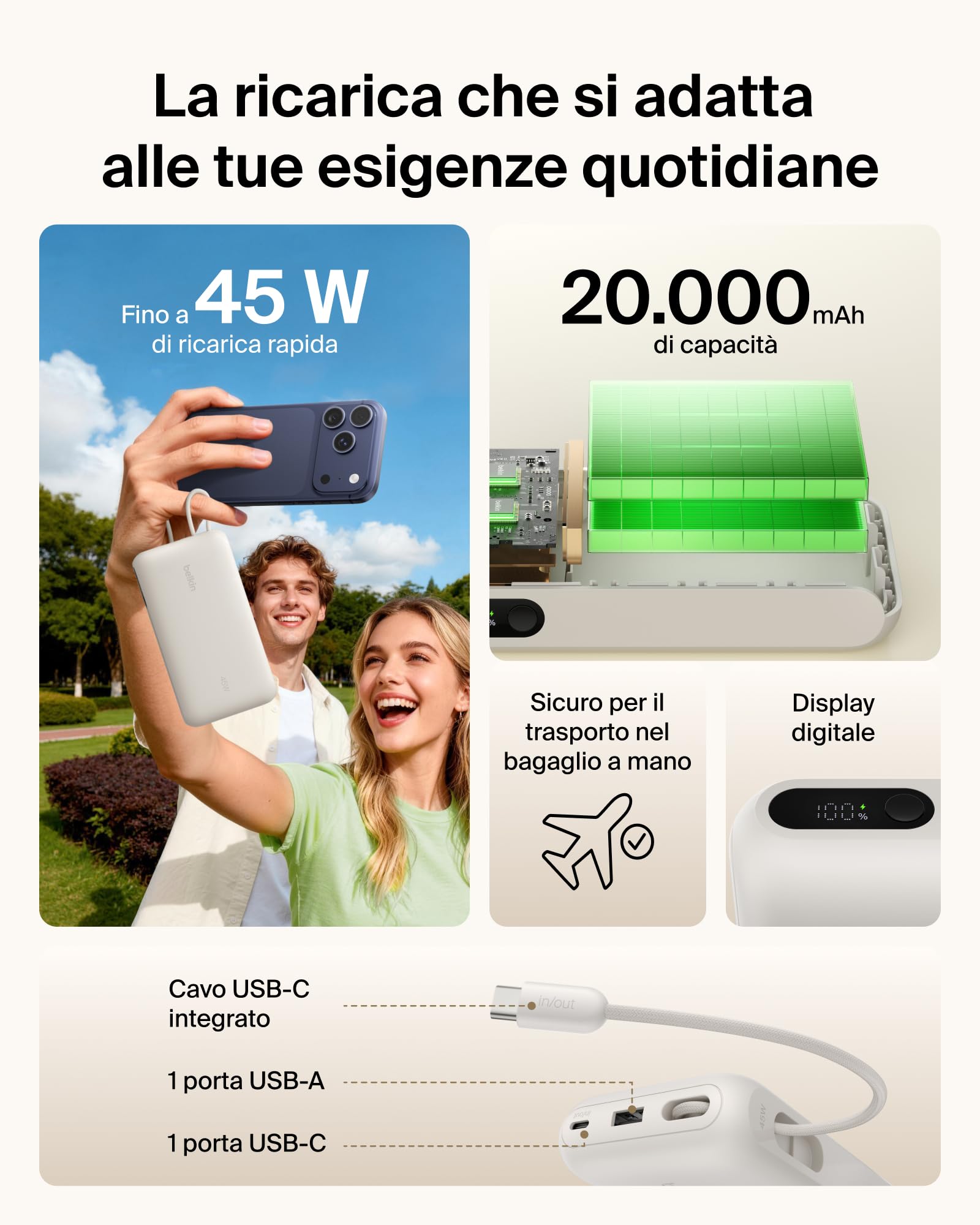 belkin-ultracharge-power-bank-20-000-mah-45-w-pd-con-cavo-usb-c-integrato-e-disp image 2