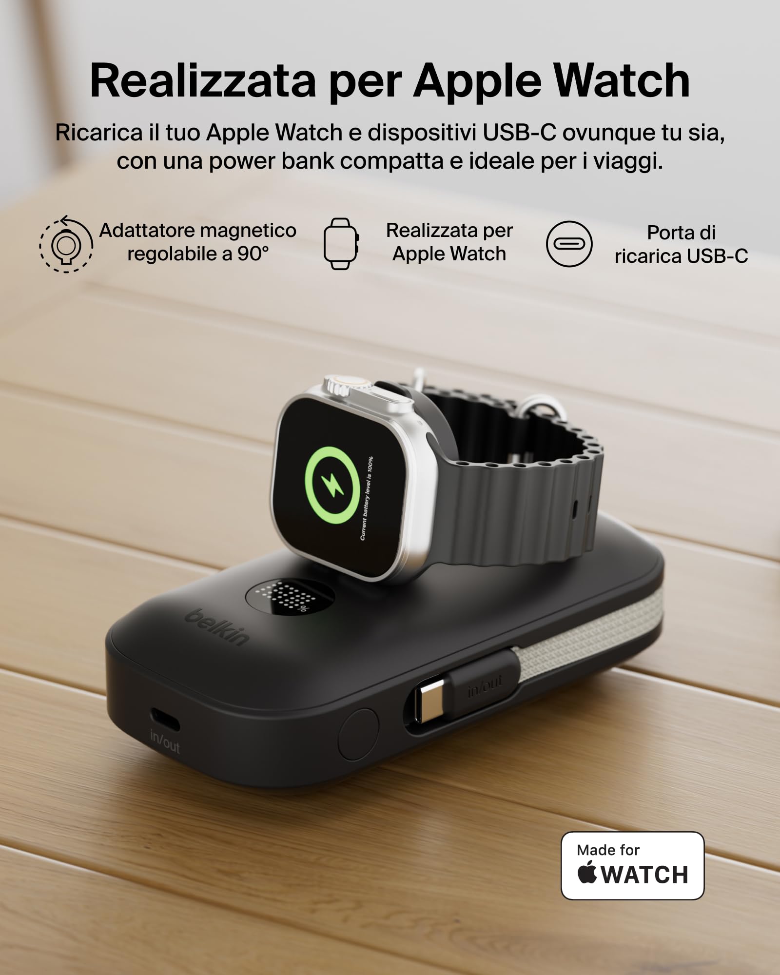 belkin-boostcharge-pro-power-bank-10000mah-45w-con-caricatore-apple-watch-integr image 2