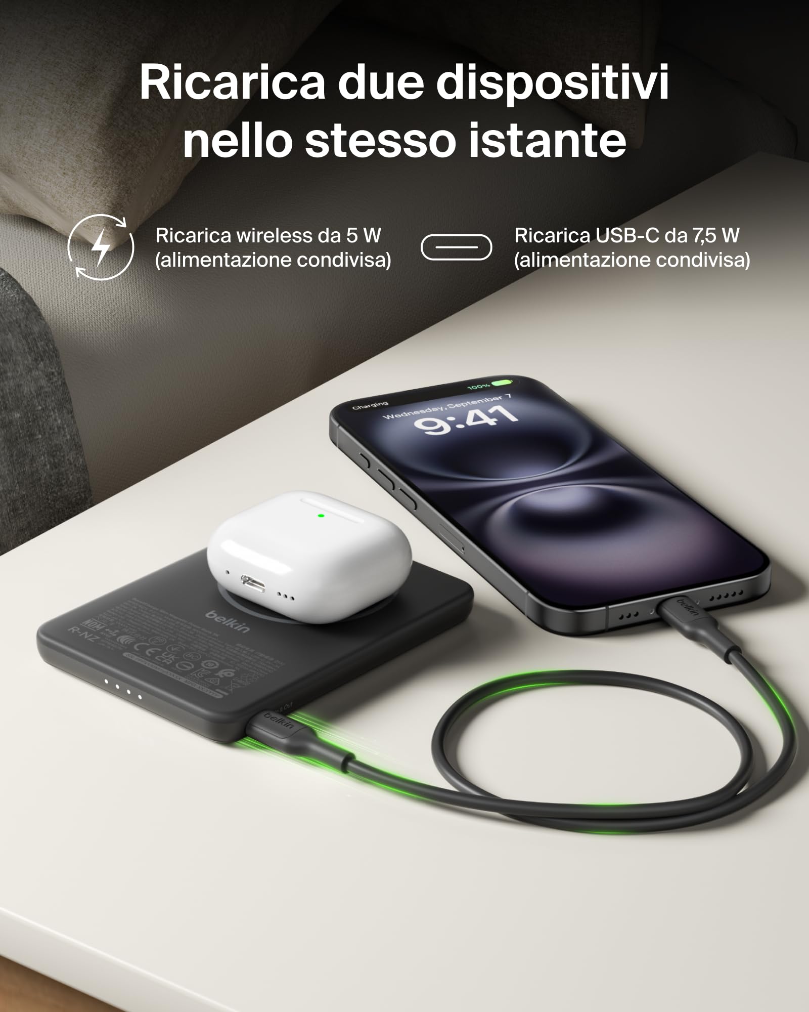 belkin-boostcharge-power-bank-magnetica-5-000-mah-ricarica-wireless-7-5-w-porta- image 4
