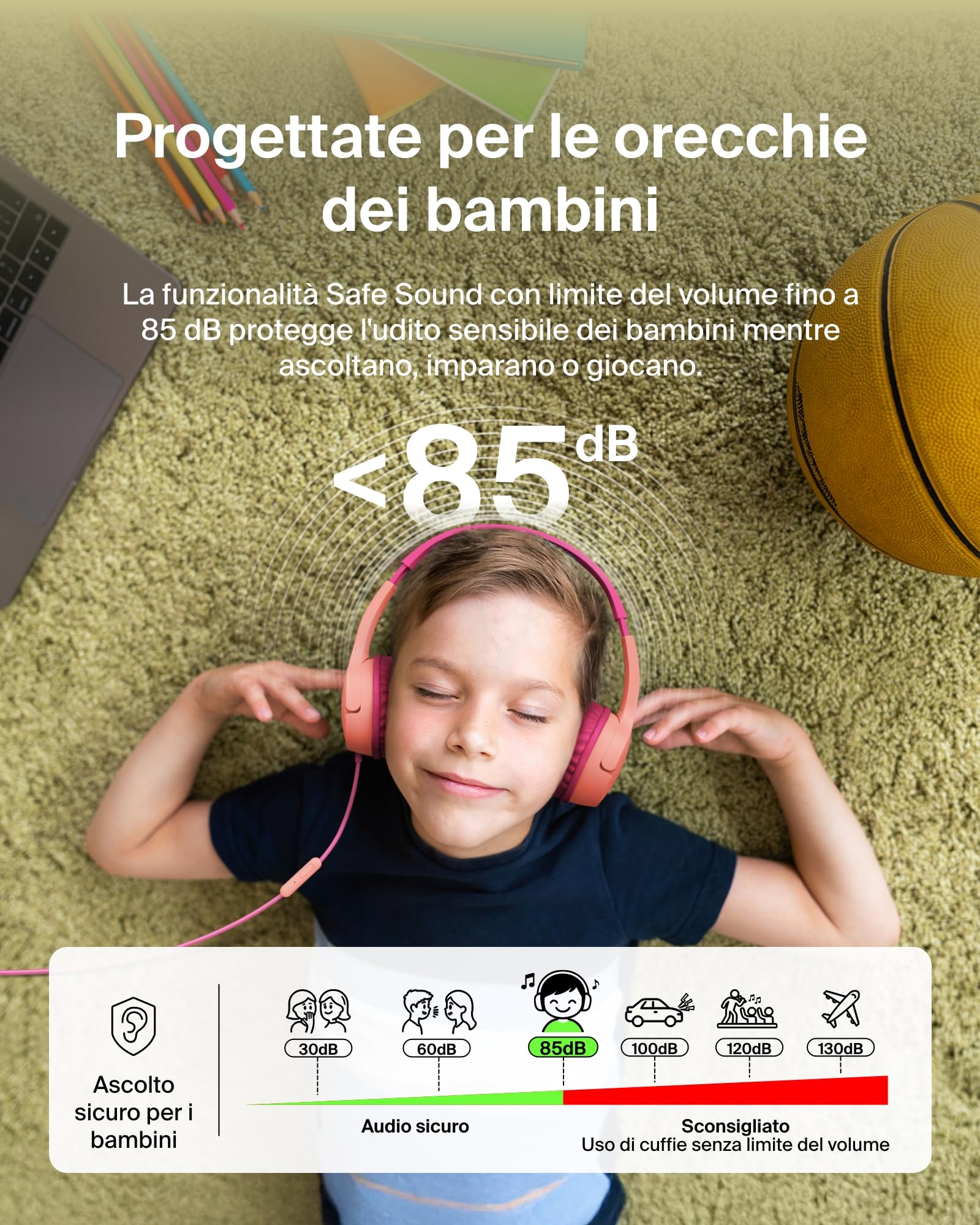 belkin-soundform-mini-cuffie-per-bambini-con-filo-limite-volume-85-db-adattatore image 2